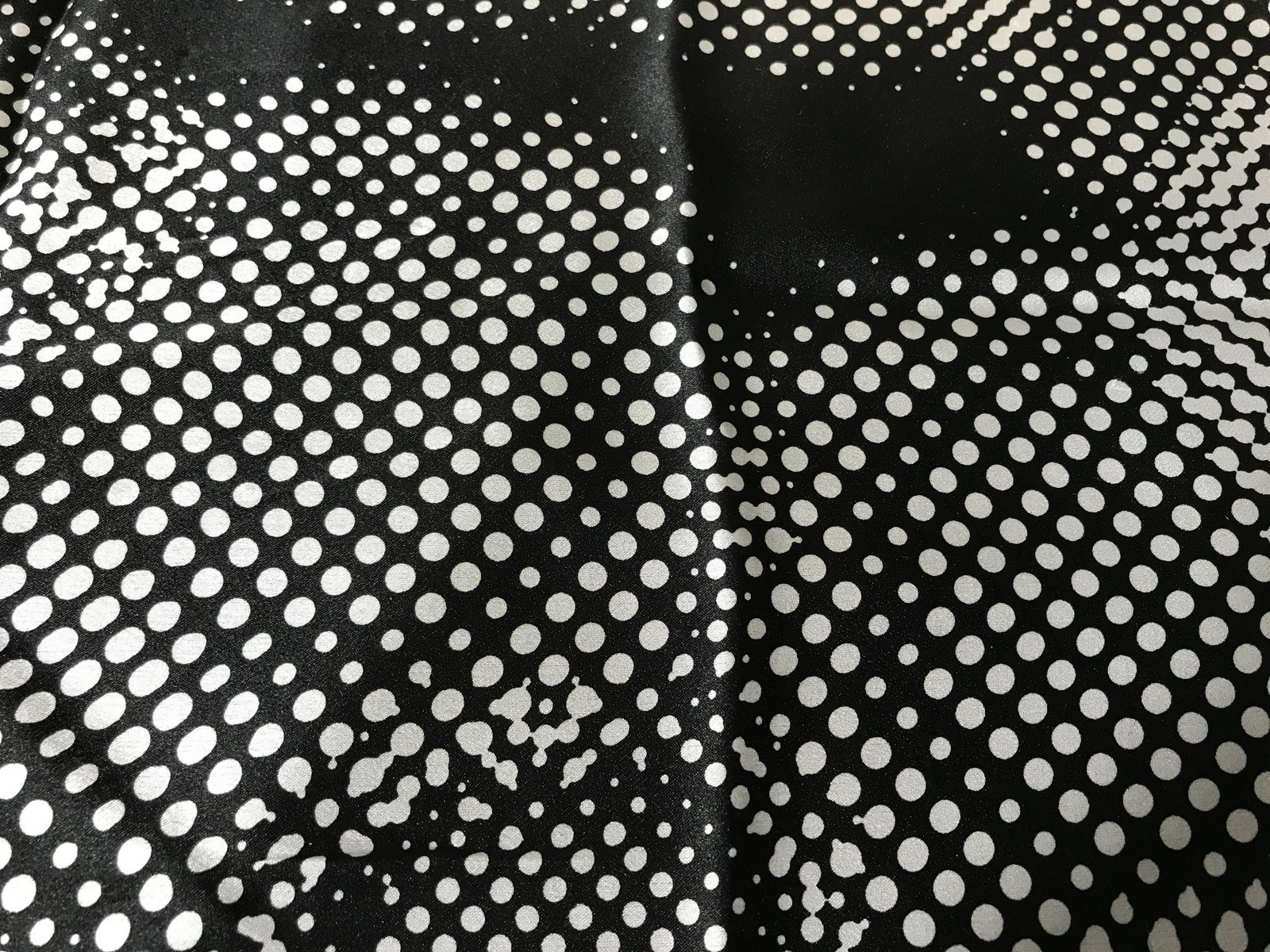 Ellen Tracy Black and White Dotted Scarf: Ellen Tracy black and white dotted scarf, some bunching to fabric at one end, Fashion accessory, neck wear, head wear, sash, belt, echo, scarf, measures 52 inches. 7