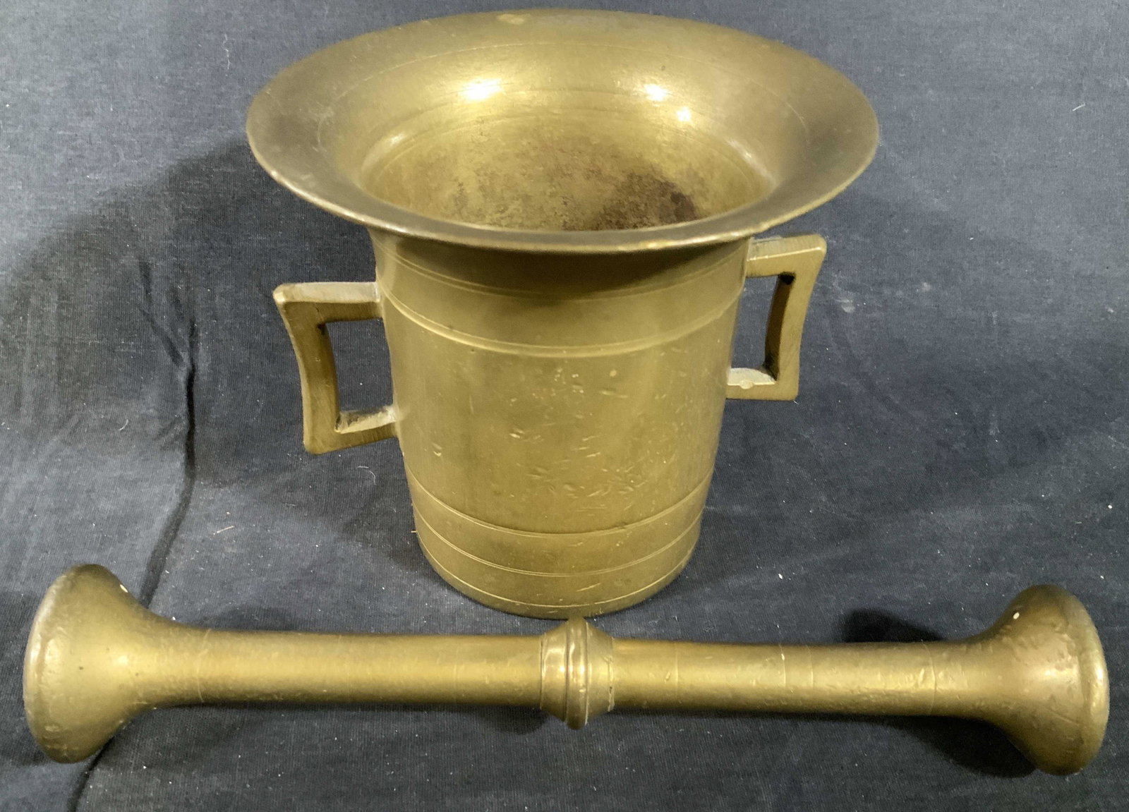 Heavy Brass Mortar Pestle Set: Collectible kitchen ware, heavy brass set, bowl ht app 5.5 inches, length of stirrer, masher app 9.5 inches, vintage kitchen utensil, mortar and pestle