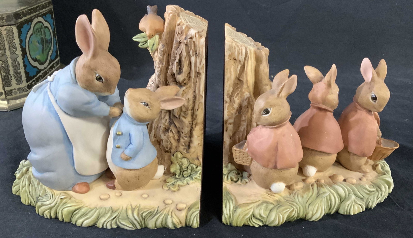 Beatrix Potter Ceramic Book ends: Rabbit figural ceramic book ends each measures ht 7 inches by length 6 inches,