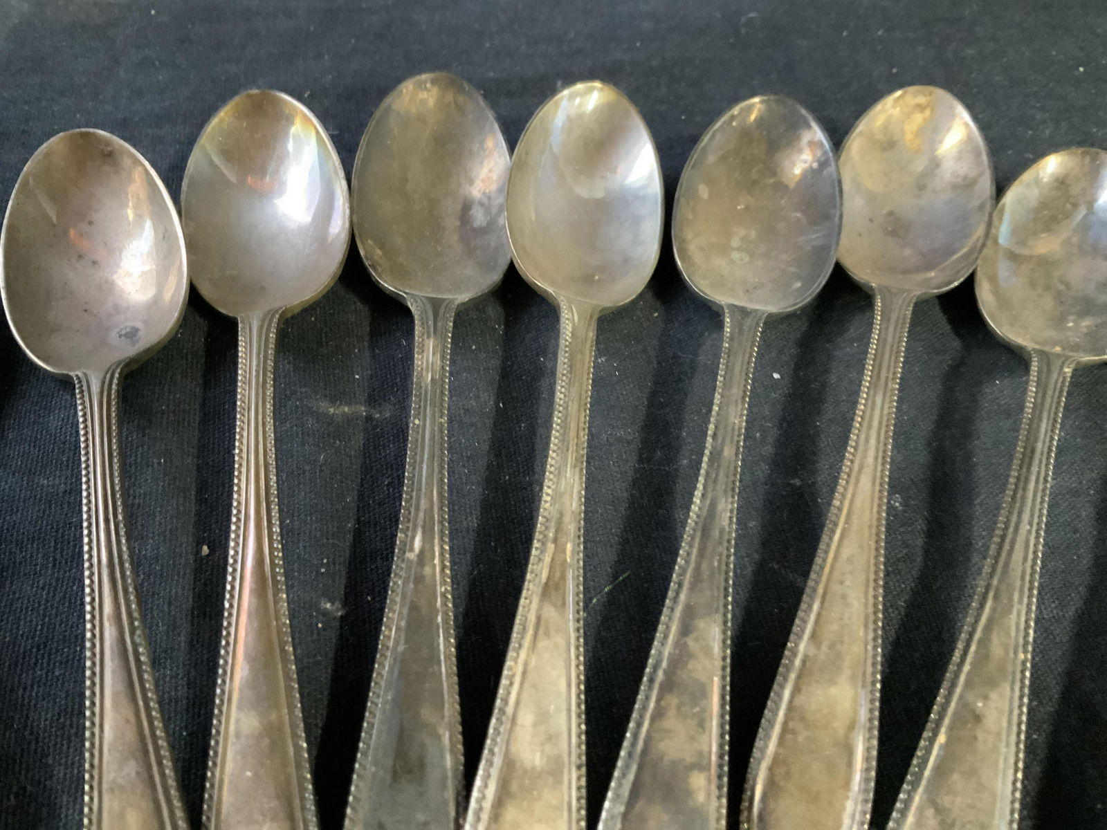Set 10 Sheffield England Silver Pl Spoons: Vintage possibly antique Tea Spoon Set, each marked for Sheffield England, each measures length 6 inches, set of 10, each marked EPNS A1