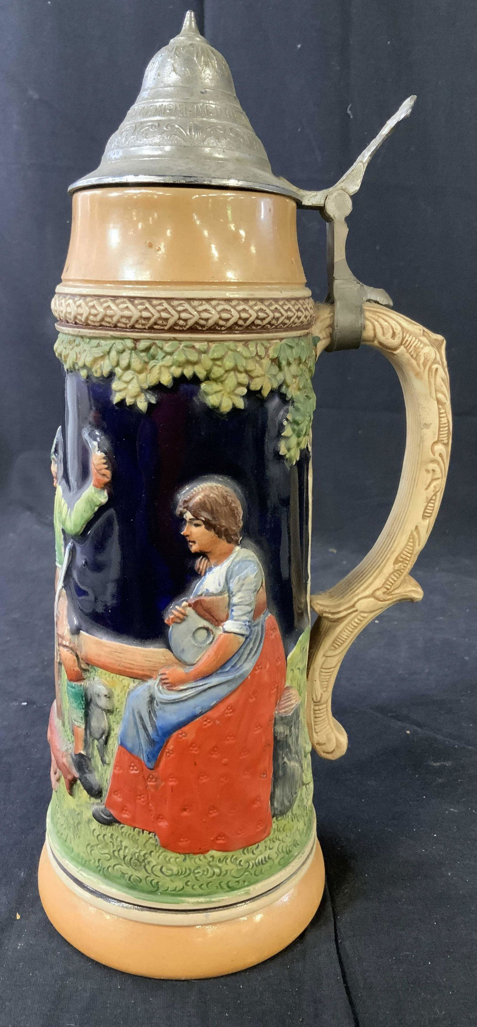 Signed Numbered West Germany Beer Stein: Ceramic Stein, tankard, mug, collectible, hinges pewter top, collectible, marked underside for West Germany, Vintage ceramic Stein, bar ware