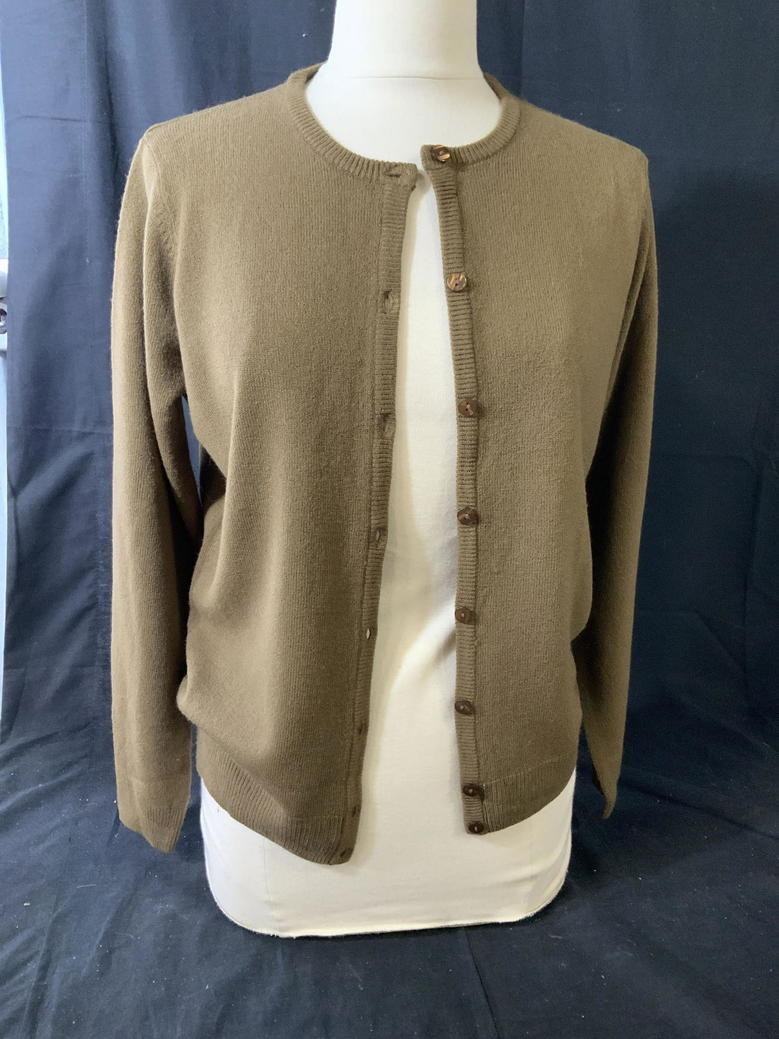 Vintage Button Up Mocha Toned Sweater: Light weight wool, feels Kline cashmere, label for Appleseeds, fits size medium, wearable, vintage fashion