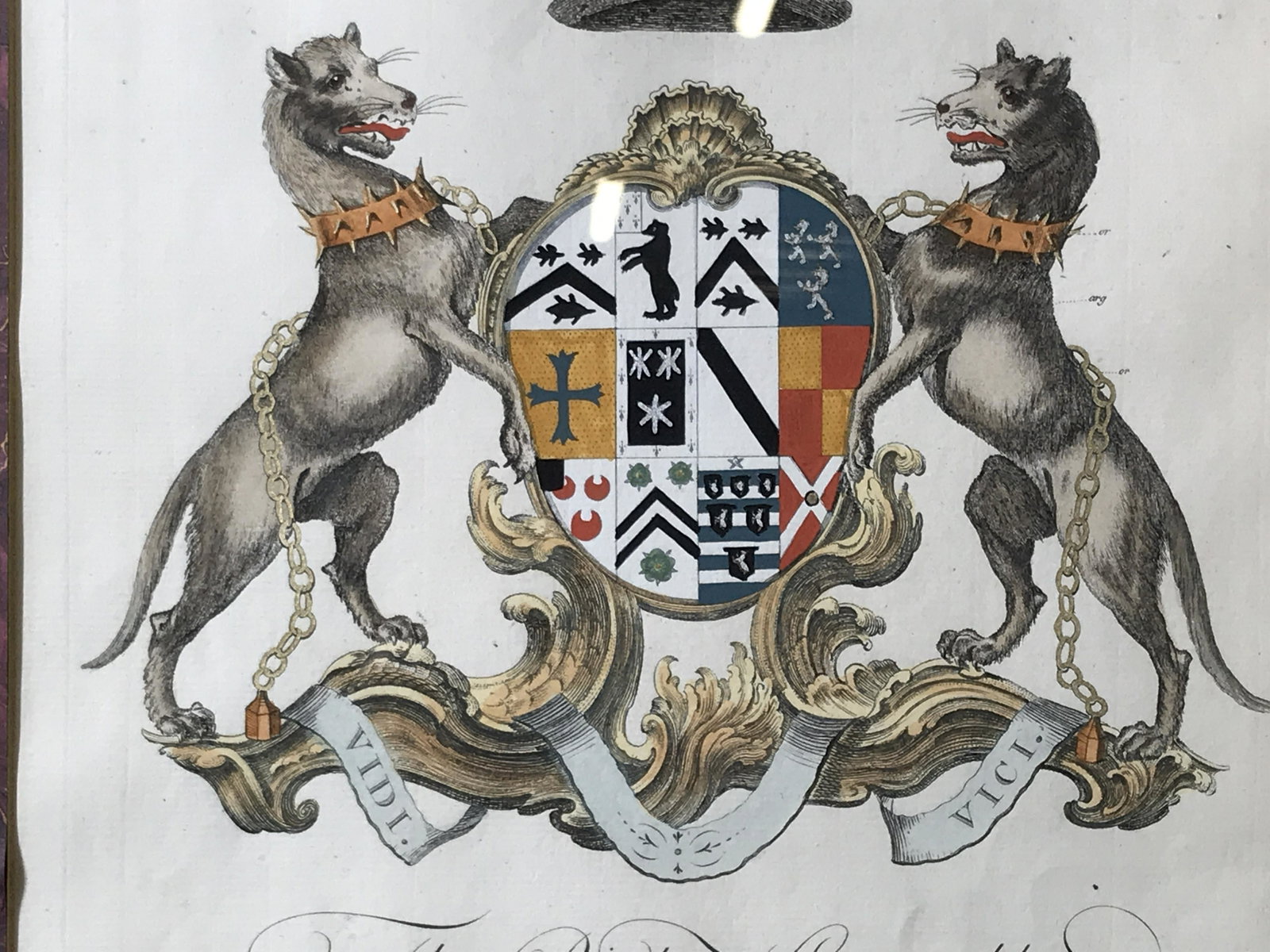 Antique Hand Colored Coat Of Arms Engraving 18th C: Antique hand colored coat of arms engraving on paper, engraving displays a coat of arms as well as text, text reads ‘The Right Honorable Thomas Twisleton Baron Saye & Sele’, Thomas Twisleton was t