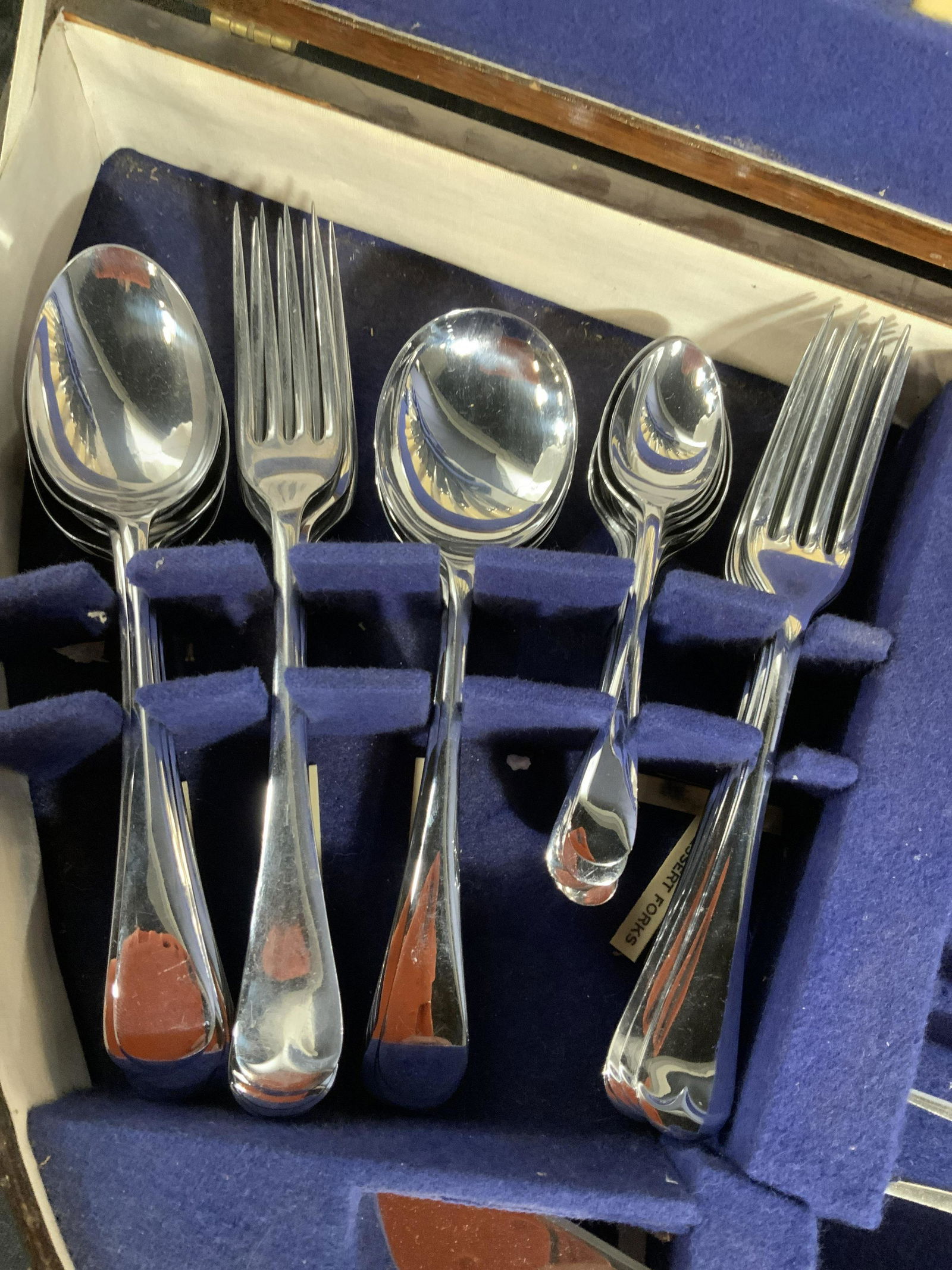Boxed 81 pc Set FIRTH BREARLEY Flatware, England: Each marked Firth BREARLEY, Sheffield England, Stylized set made in England , each marked Chrome Plate Nickel Silver , and possibly Bakelite on knife handles, each marked Geo. Gill & Sons, Sheffield E