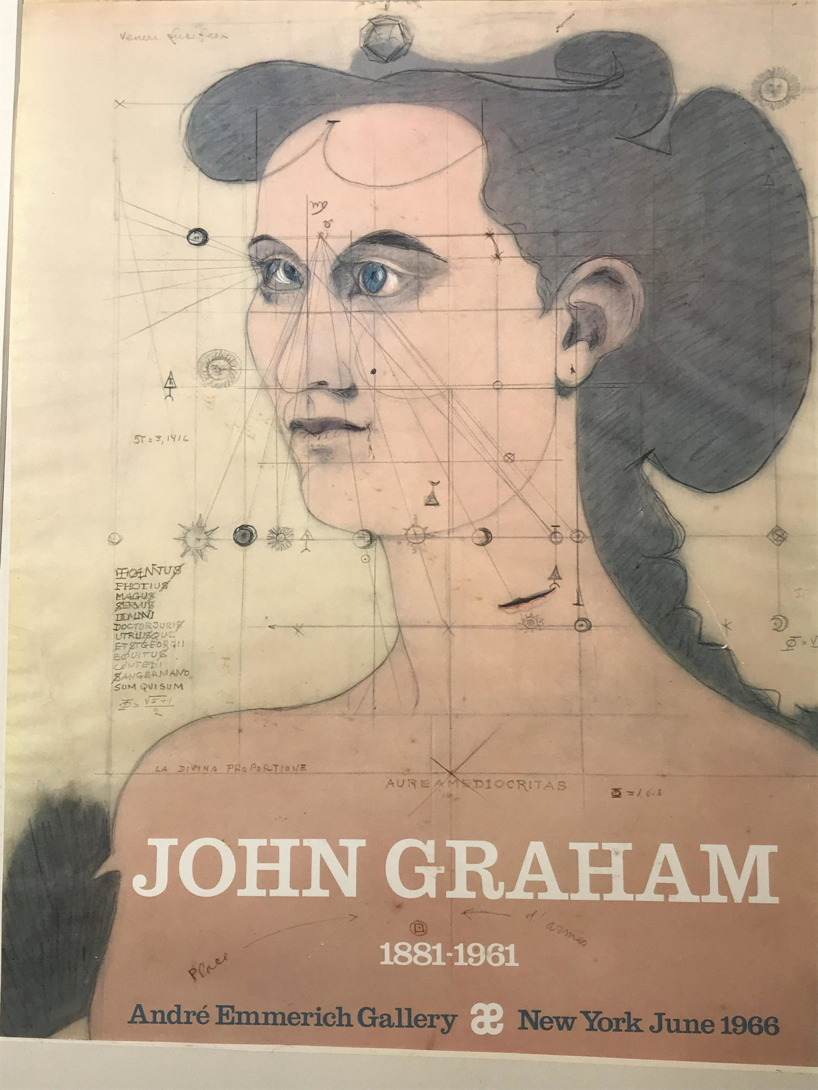 Offset Lithograph by John Graham: Offset Lithograph, title along the bottom reads ‘Andre Emmerich Gallery - New York June 1966’, artist name written in large bold white letters along the lower section with his birth and death read