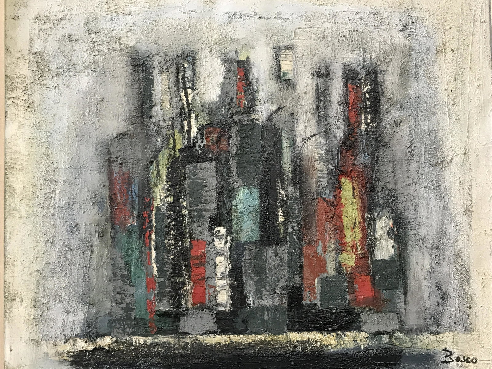 Signed Mixed Media on Linen Bosco Sodi: Signed mixed media on linen, signature in black in the lower right corner reads Bosco, subject an abstract image of various colored squares and rectangles on a grey background, thick layered painting
