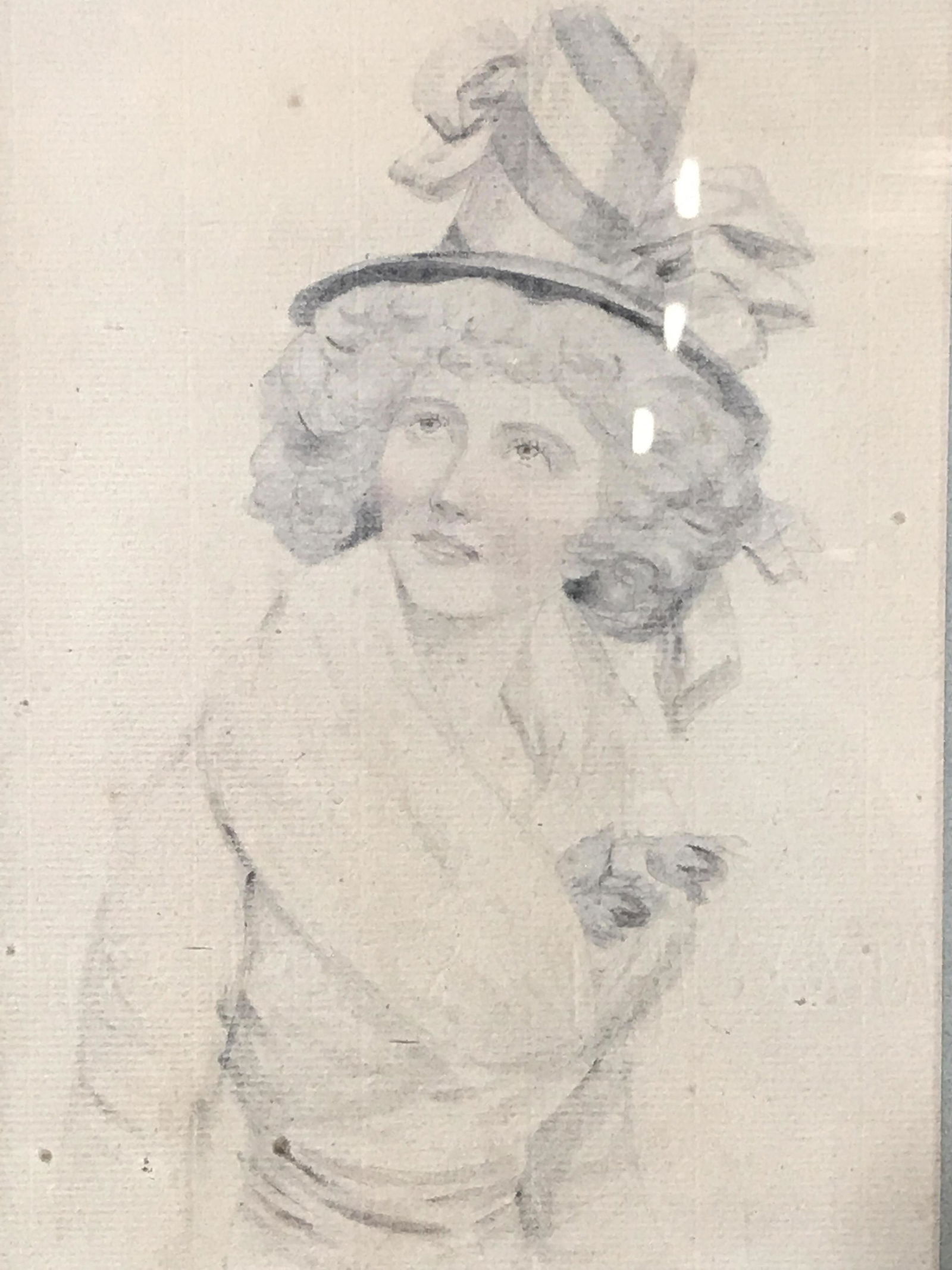 Portrait of Mrs.Wells by John Downman: Portrait pencil finished in water color and Indian Ink on Ribbed and watermarked paper, paper affixed to verso reads ‘No HI72, John Downman 1750-1824, Portrait of Mrs.Wells; the actress; in Welsh Co