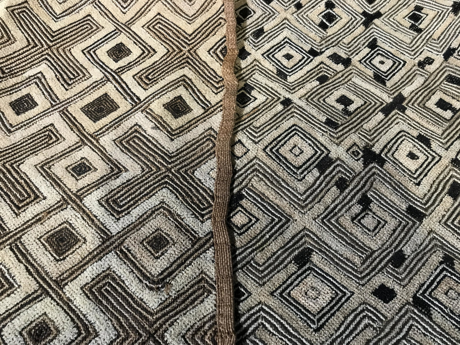 Pair Vintage Kuba Raffia Fabrics: Pair Vintage Kuba Raffia Fabric Congo Zaire, origins can be found in what was once called the Republic of Zaire and is now located in The Democratic Republic of the Congo Central Africa, one is patter