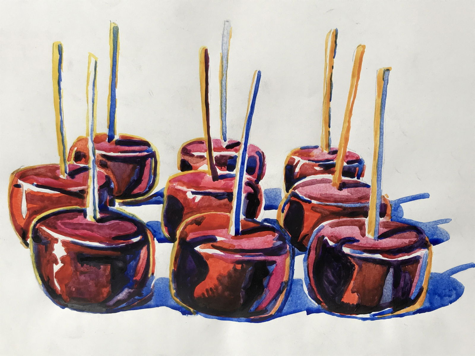 Signed Watercolor on Paper AFTER Wayne Thieubad: Signed watercolor on paper AFTER Wayne Thiebaud, signature in the lower right corner reads Thiebaud, subject what appears to be over saturated candy apples, paper in good condition, Please Note: All l