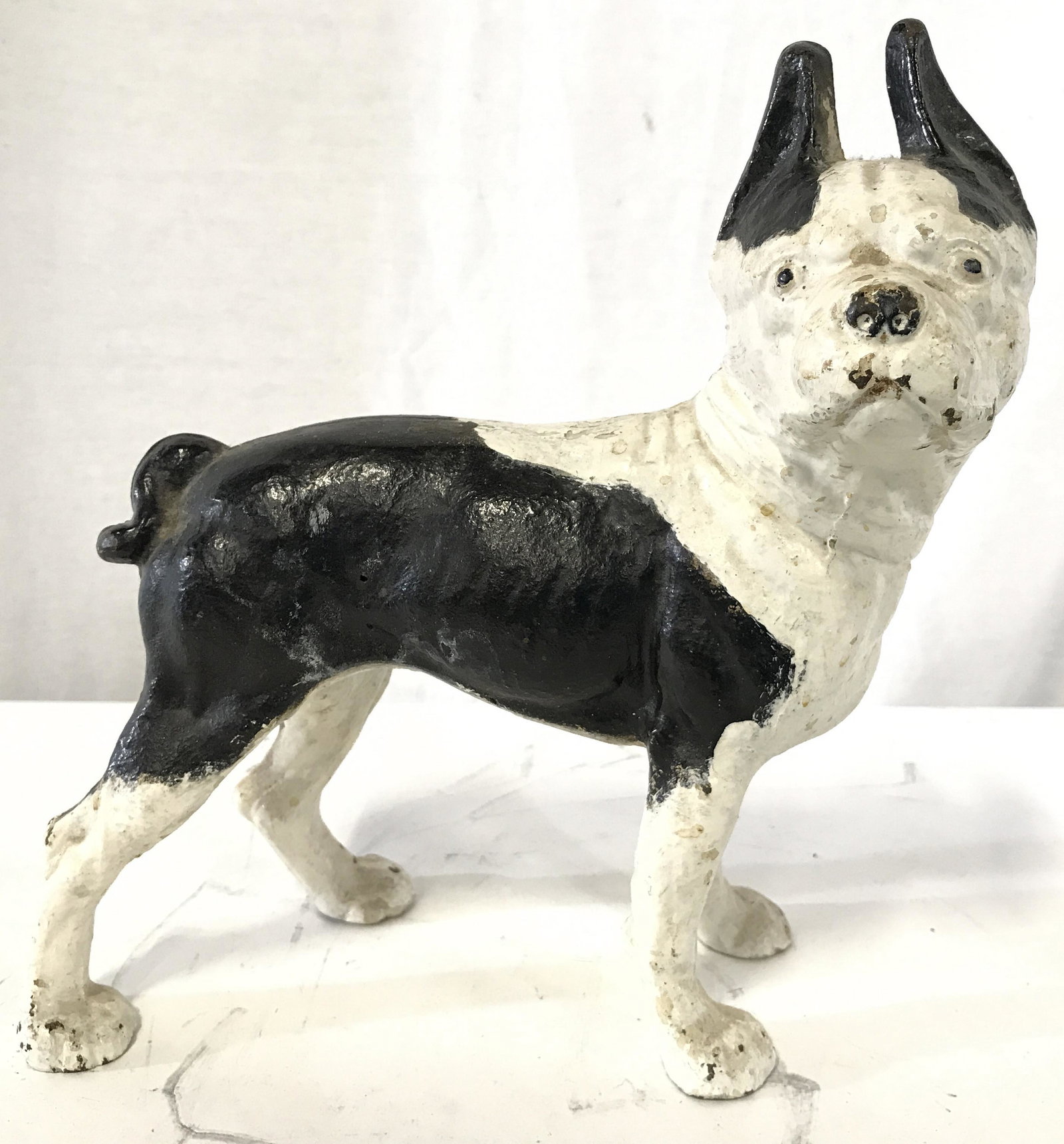 Antique Boston Terrier Door Stopper: Door stopper is antique and iron. Piece appears to be hand painted. Door stop, door stopper, Boston terrier door stopper, dog door stopper, iron door stopper, antique door stopper. Piece measures appr