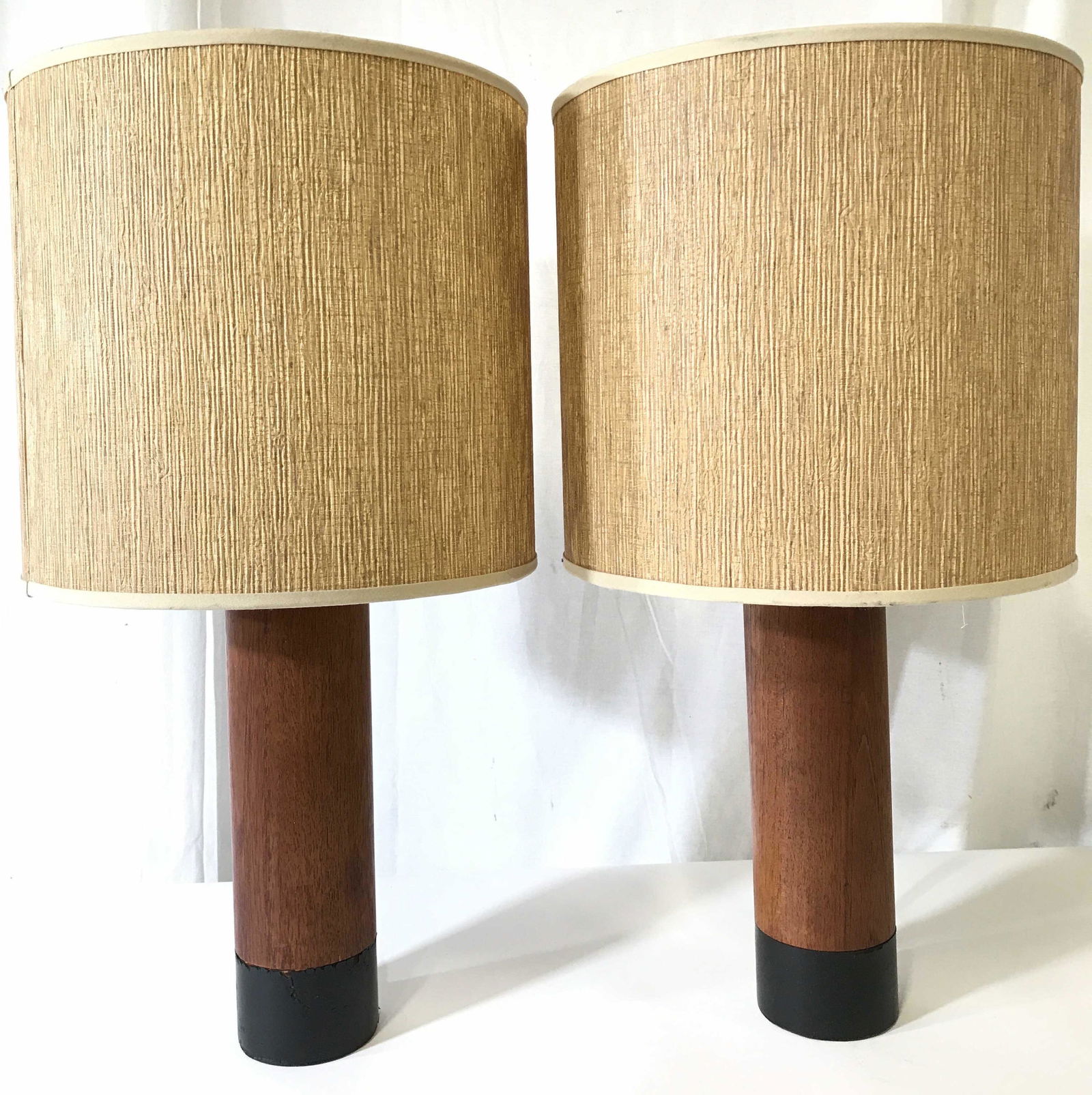 Pair ESA Mid Century Modern Teak Lamps C 1960: Underside of lamps have tags which read ESA MADE IN DENMARK. Danish modern, mid century modern, Scandinavian modern, teak, teakwood, teak lamps, ESA teak lamps, mid century modern lamps, wooden lamps,