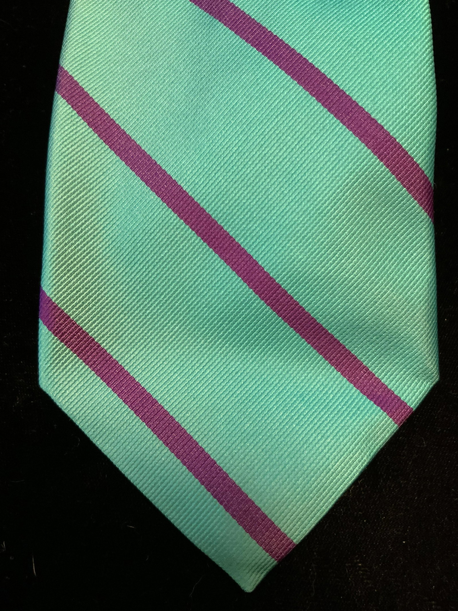 Paul Stuart Silk Striped Tie: Aqua and purple silk tie, neck wear, fashion accessory, neck tie, Paul Stuart tie, menswear