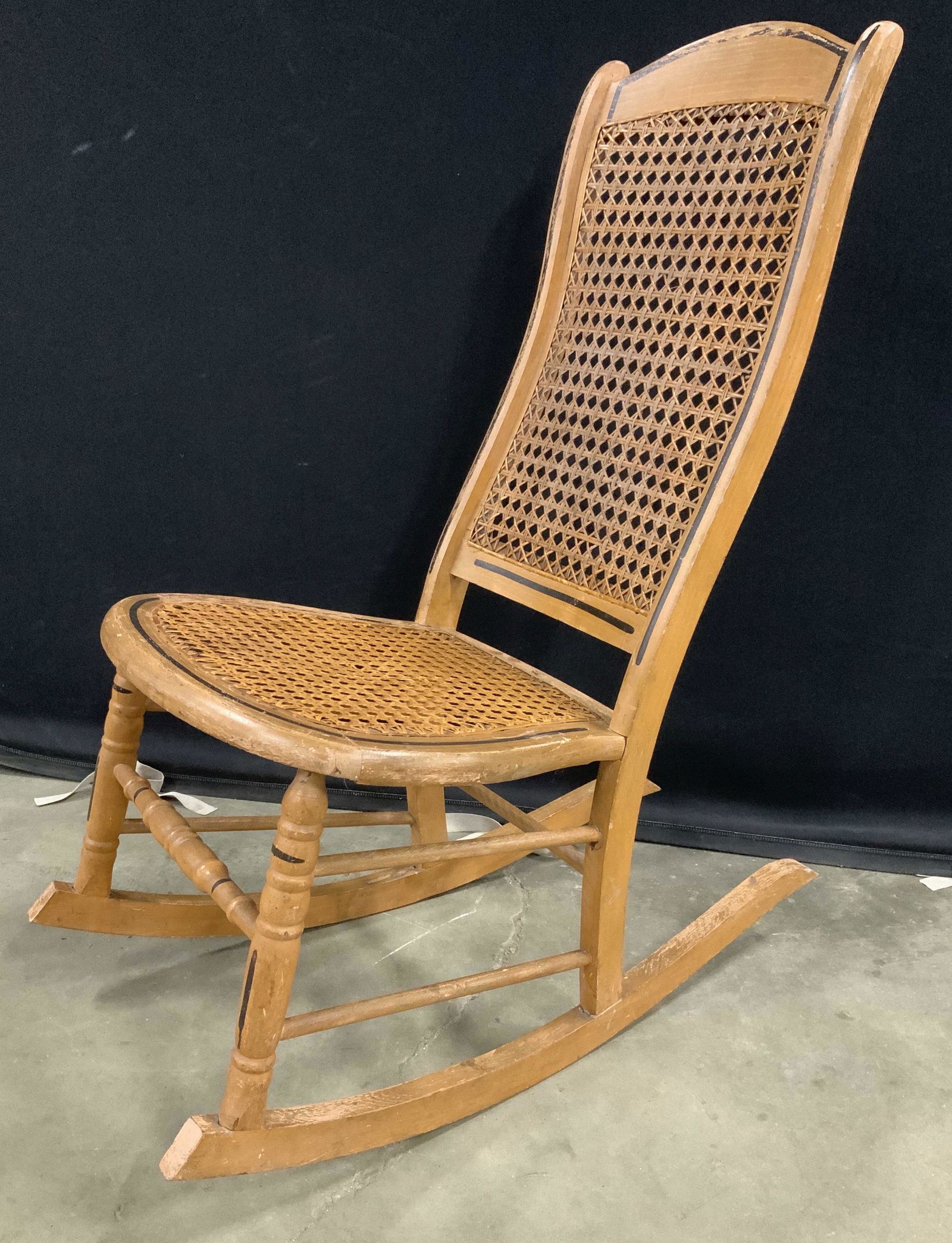 Antique Caned Seat and Back Rocking Chair: Country antique furniture, rocking chair, home furnishings, measures app ht 38 inches width 18 inches depth 31 inches