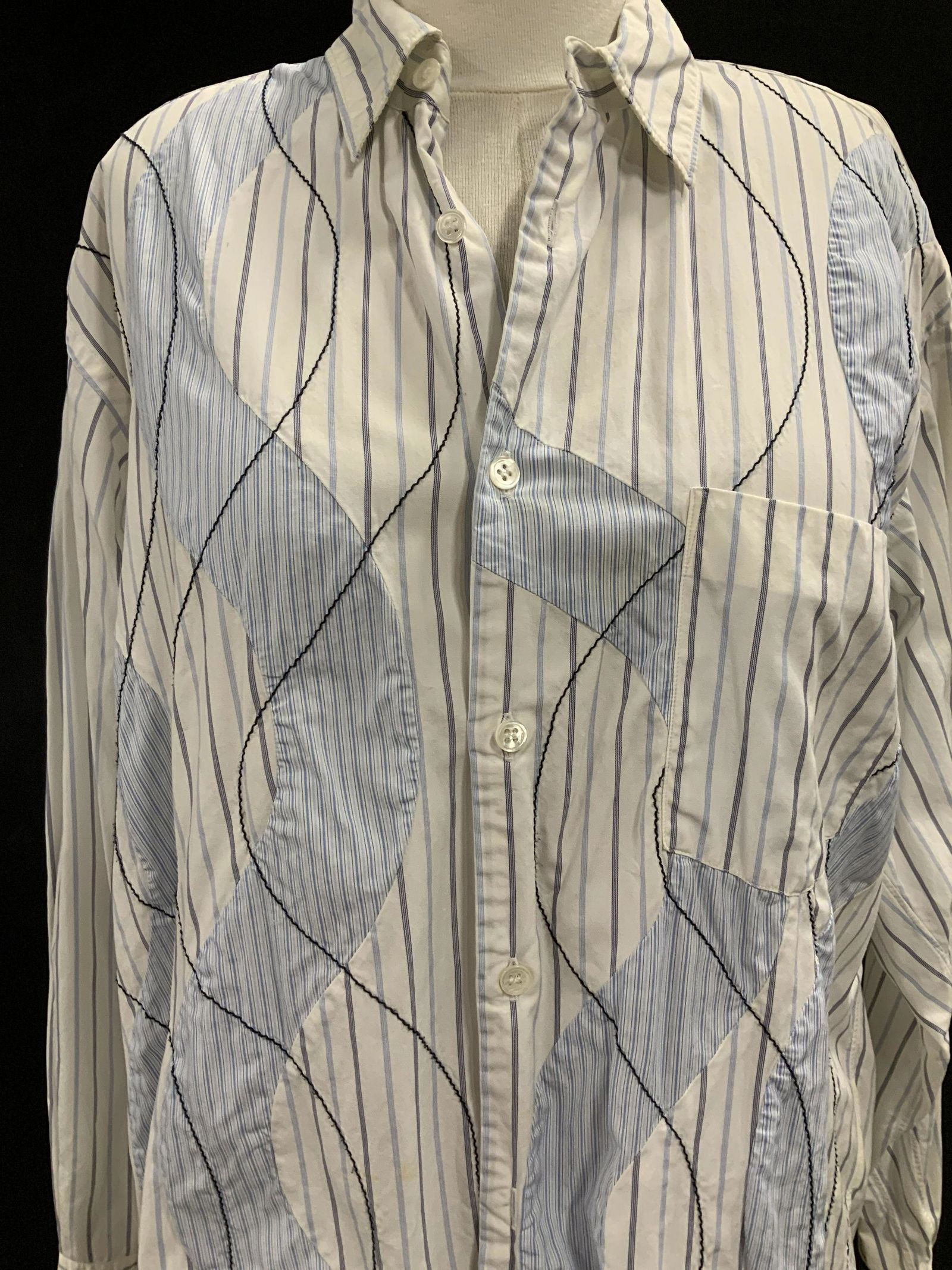 COMME DES GARÇONS Top, France: Luxury designer brand comme des Garcons, French luxury fashion house brand, designer top, all cotton, striped top, blues and creams, luxury French fashion , size small, French wearable,small discolora