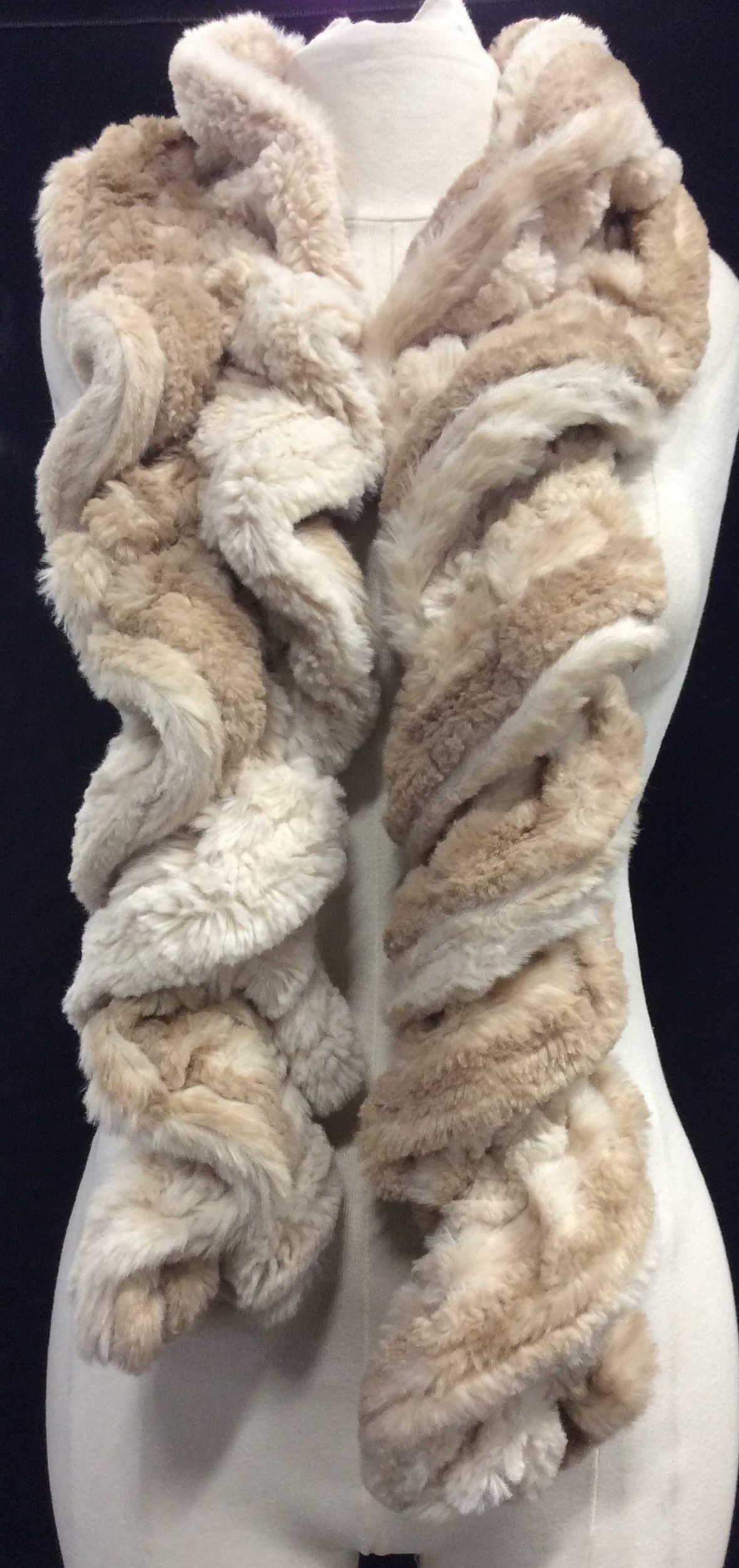 Plush Twisted Scarf: Beige hues, soft, plush, app 59 in. , 5 in. Wide. Faux Fur, Plush Scarf, Ladies Wearable Accessories, Fashion, 3