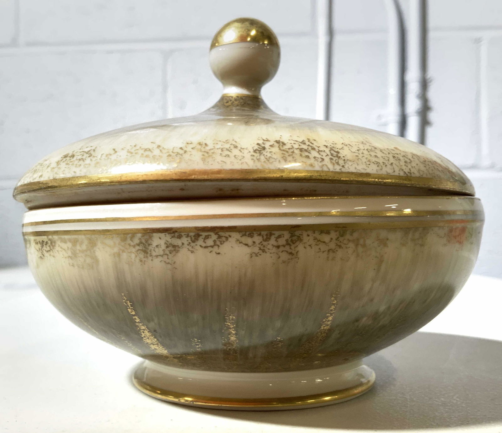 Vintage Rosenthal Porcelain Lidded Bowl: Underside marked for Rosenthal, Mystik, made in Germany, vintage table ware, lidded porcelain bowl, trinket dish, decorative arts, Rosenthal China, measures ht app 5 inches diameter app 5.5 inches