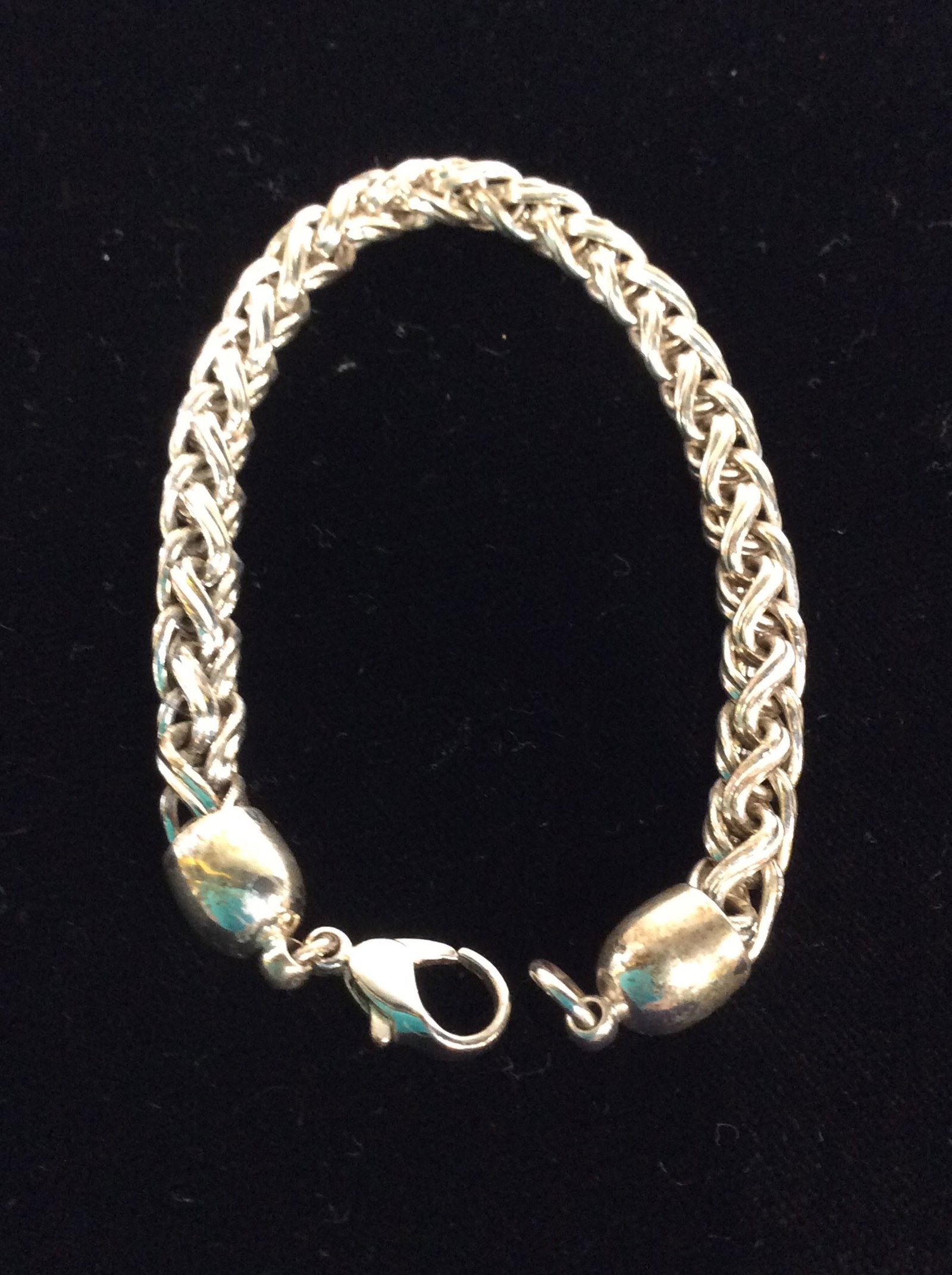 Braided Silver Tone Rope Chain Bracelet: 7 1/4 in. Multi dimensional beaded links, large lobster clasp, Contemporary Style. Bracelet, Braided Links, Costume Jewelry, Fashion Accessory, Wearable Fashion, 3