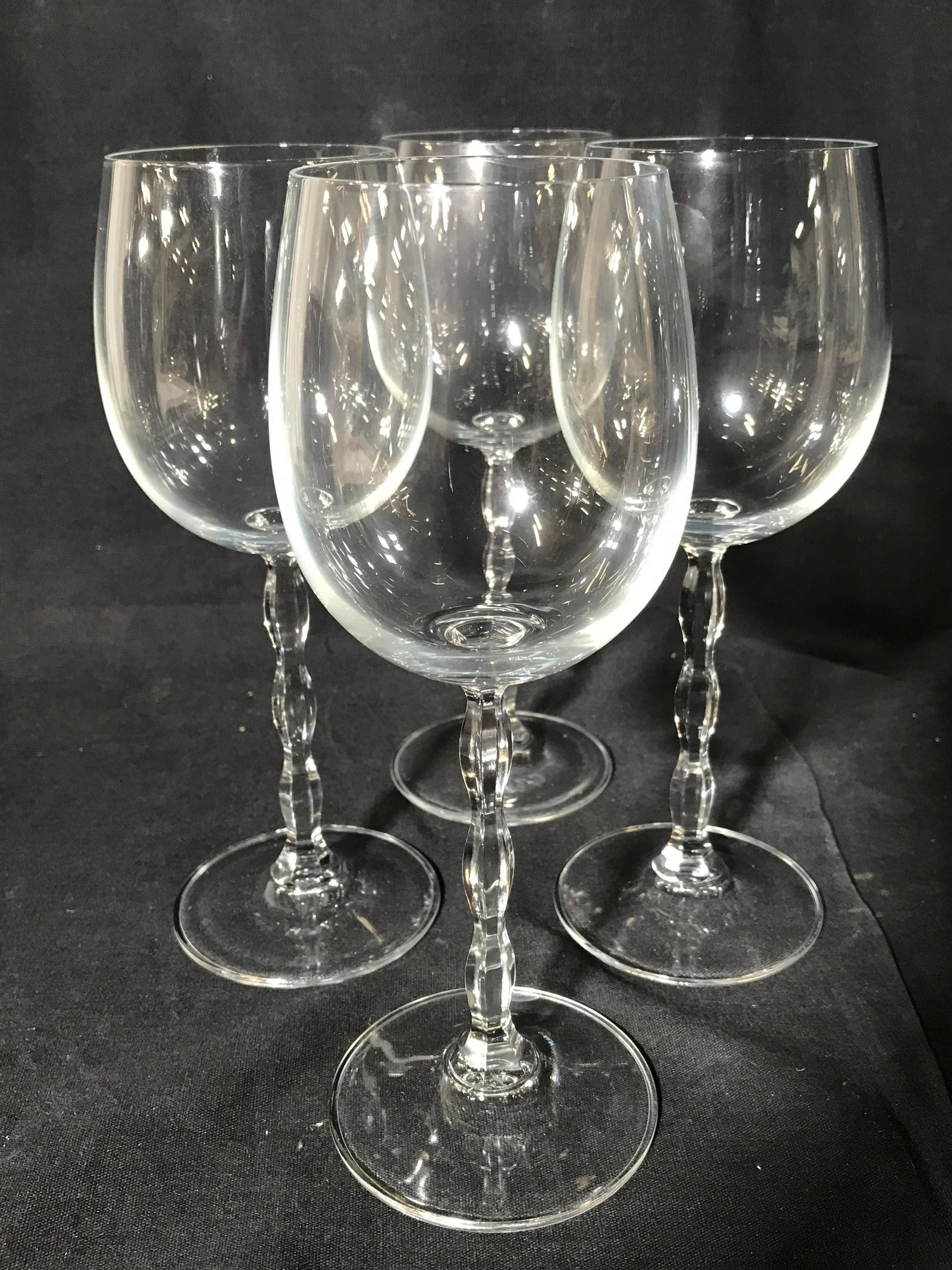 Set 4 RIEDEL Cut Crystal Vine Glasses W Box: Box reads RIEDEL OUVERTURE. Underside reads MADE IN GERMANY. Lot includes 4 cut crystal wine glasses. Each measures approximately 8 inches tall 3 inches wide. Wine glasses, RIEDEL wine glasses, set of