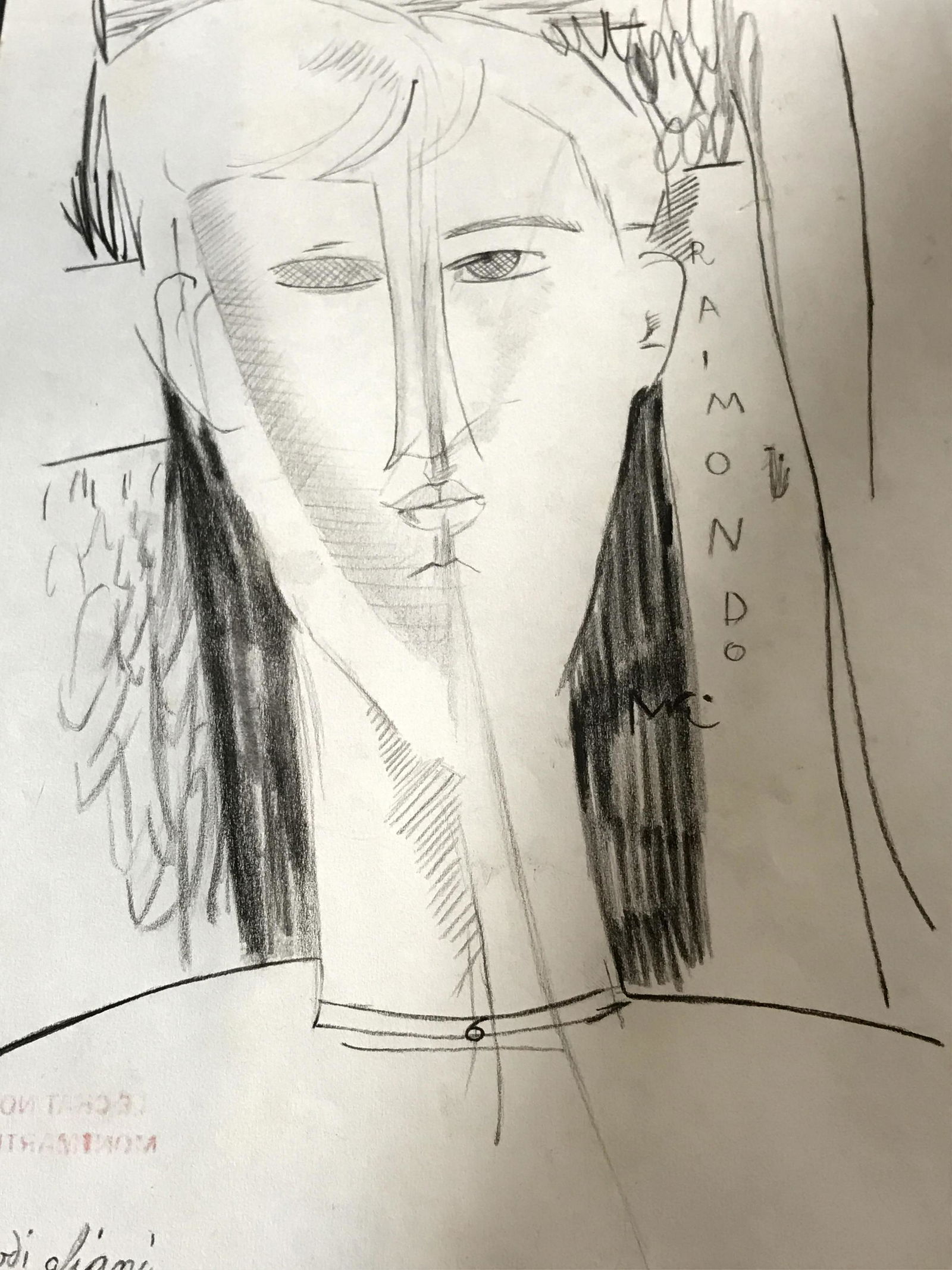 Signed Pencil Drawing AFTER Amedeo Modigliani: Signed pencil drawing on paper AFTER Amedeo Modigliani, signature in the lower left corner reads Modigliani, stamp to reverse reads ‘Le Chat Noir 1881 Montmartre Paris’, Please Note: All lots that