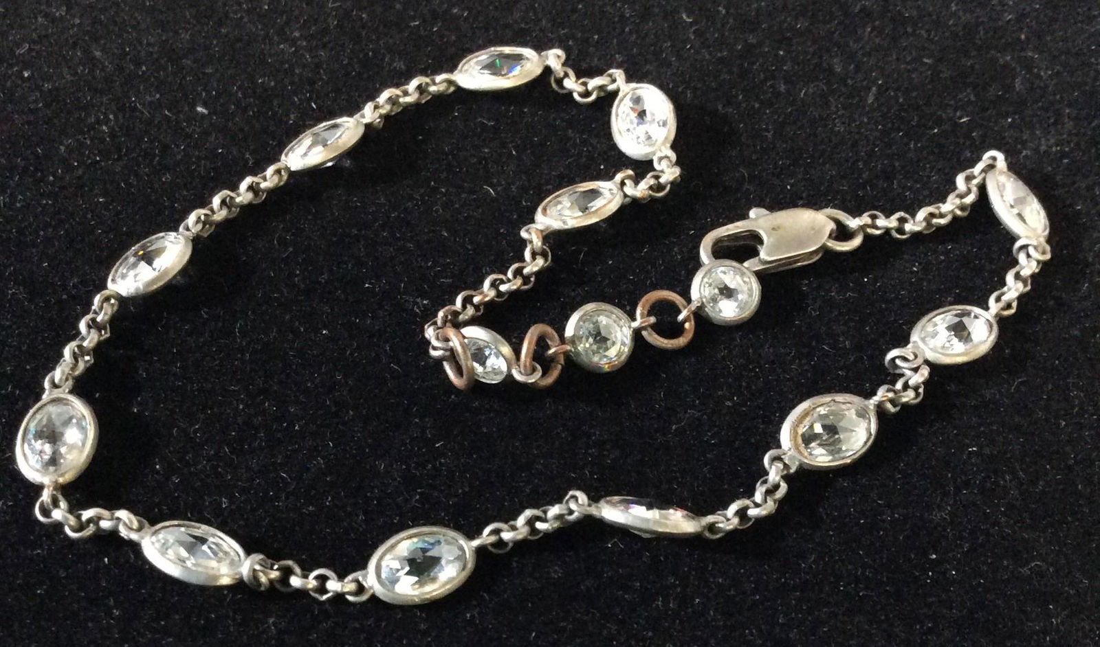 Bezel Set Oval Crystal Anklet or Bracelet: Ladies Accessory, adjustable length- 9, 9.5, 10 in. Vintage. Costume jewelry, Anklet, Chain Bracelet, Fashion Accessory, Wearable Jewelry, Boho, Beach Jewelry, Evening wear Accessory, Wedding Accessor