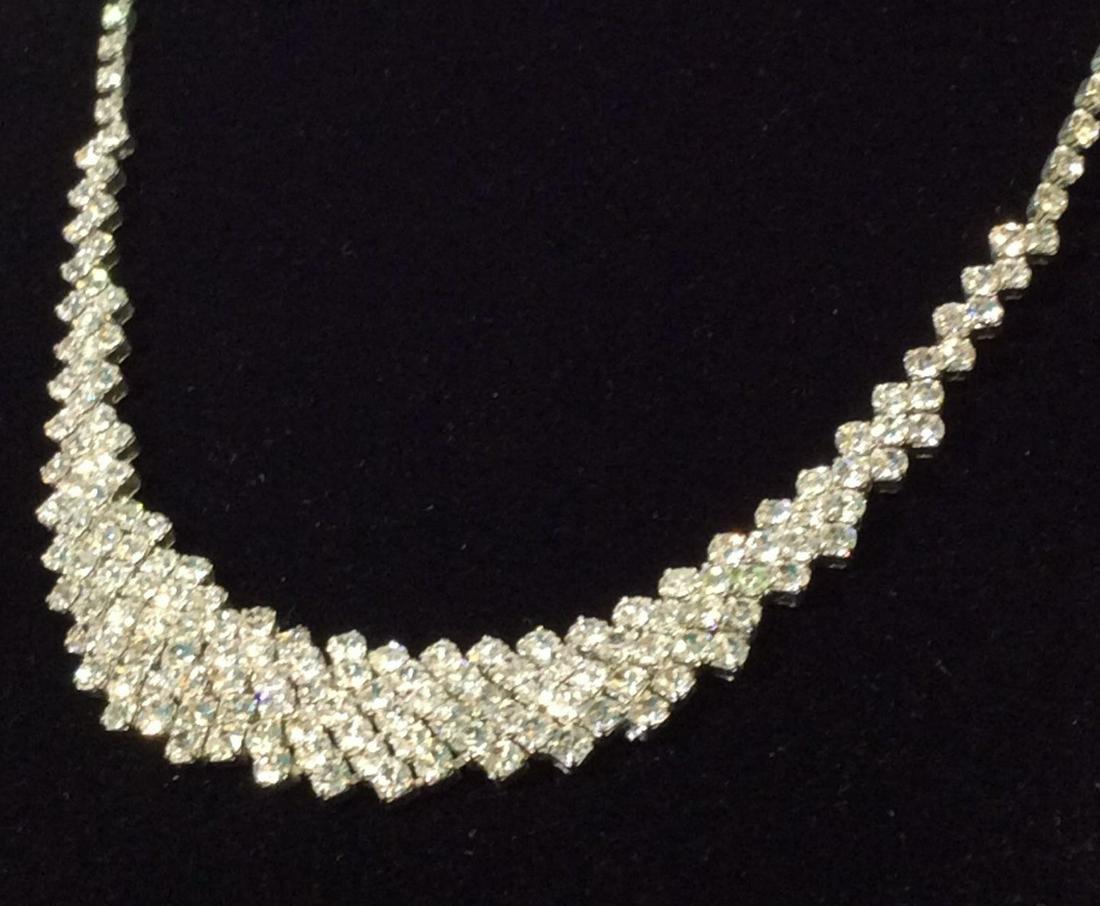 Rhinestone Statement Necklace: Adjustable 17- 20 in. Art Deco Style. All crystal in 4 prong silver tone metal setting. Lobster clasp. Evening wear Jewelry, Wedding Jewelry, Crystal Necklace, Art Deco Fashion Style, Costume Jewelry,