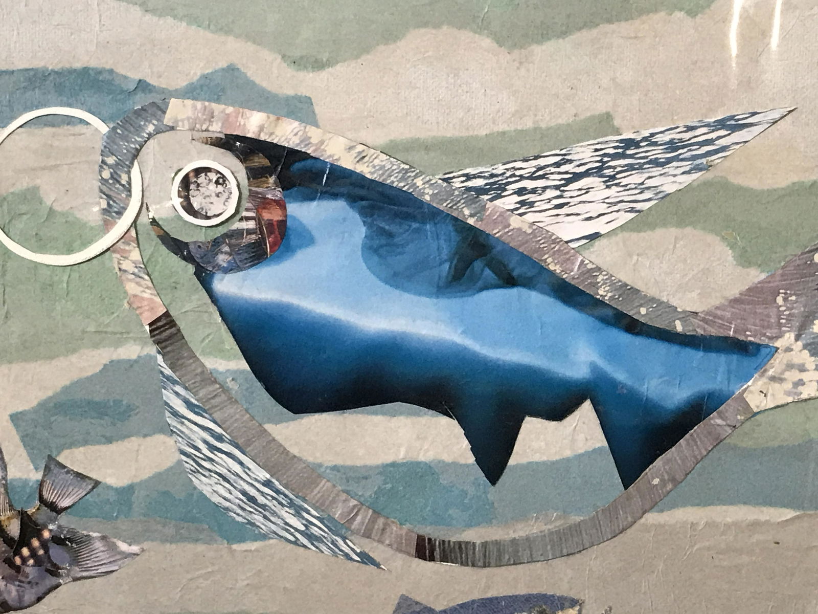 Signed Mixed Media Collage Helga Brinitzer: Signed mixed media collage on canvas board, signature in the lower right corner reads Helga, property of artist estate and works by Helga Brinitzer, subject various paper types to create a scene focus