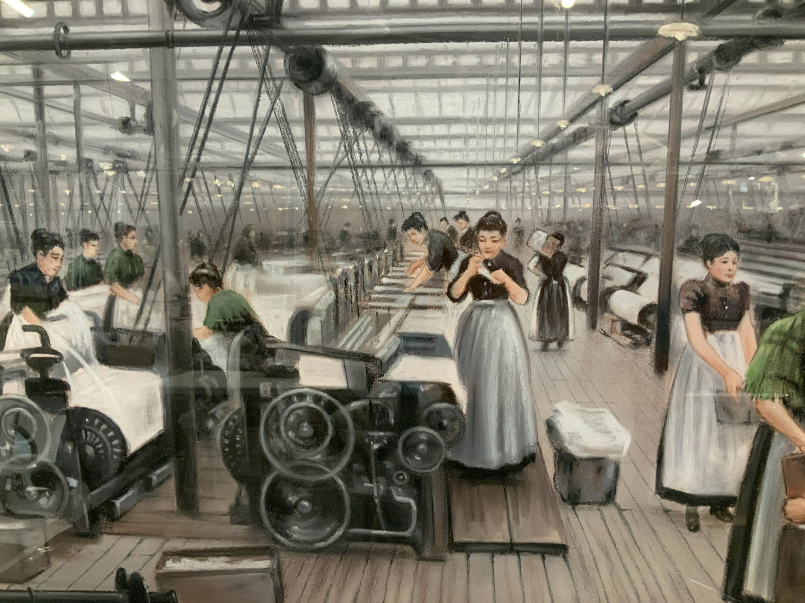 Signed Lithograph with Original Negative: Signed Lithograph with original negative, signed lower left corner Anthony Orme, subject women working in a sweat shop, original done in pastel, muted grey color palette with green accents, double mat