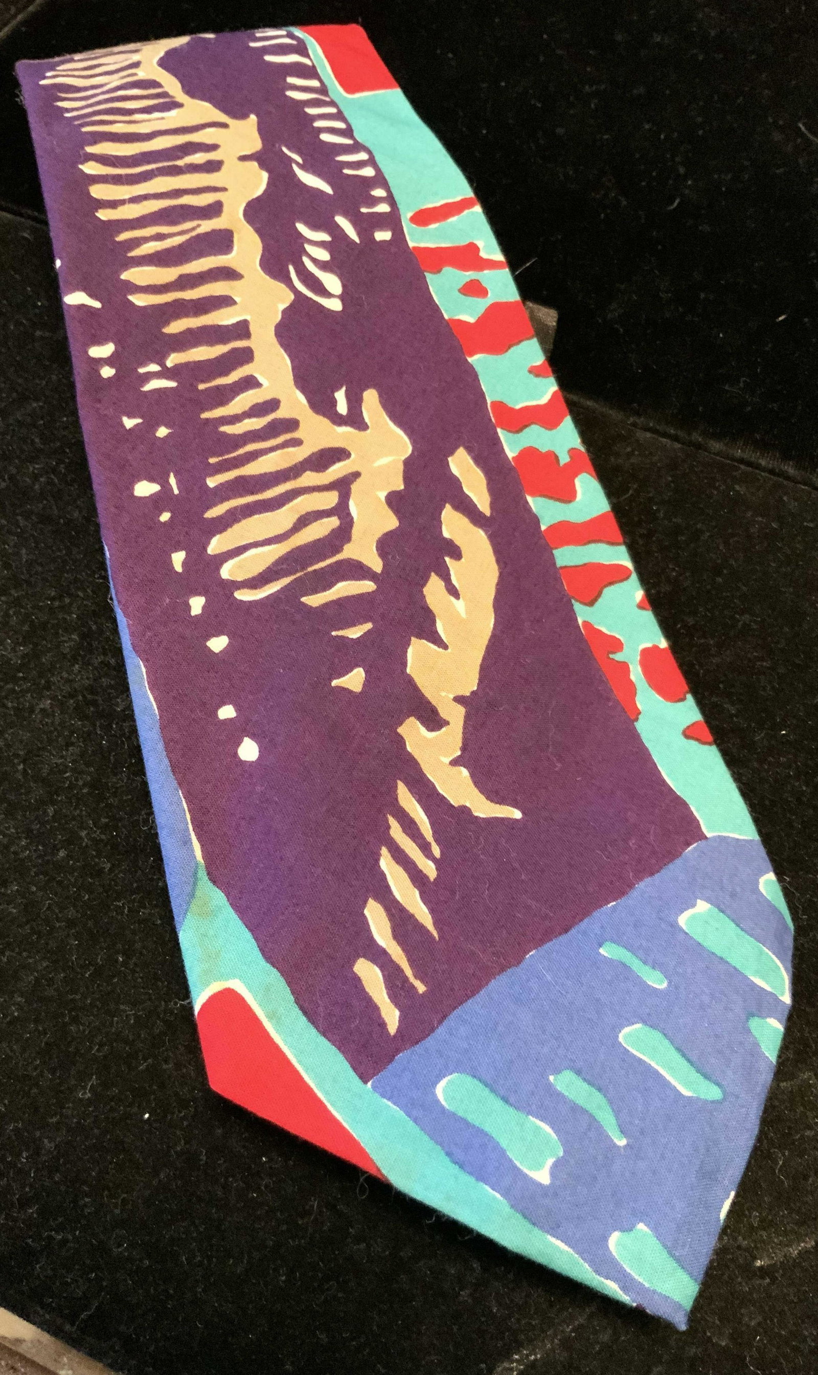 Colorful Splashy Joe Boxer Neck Wear: Neck tie, fashion tie, fashion accessory, designer neck tie, label reads joe boxer, label reads Cha-Cha Joe IV, accessory,