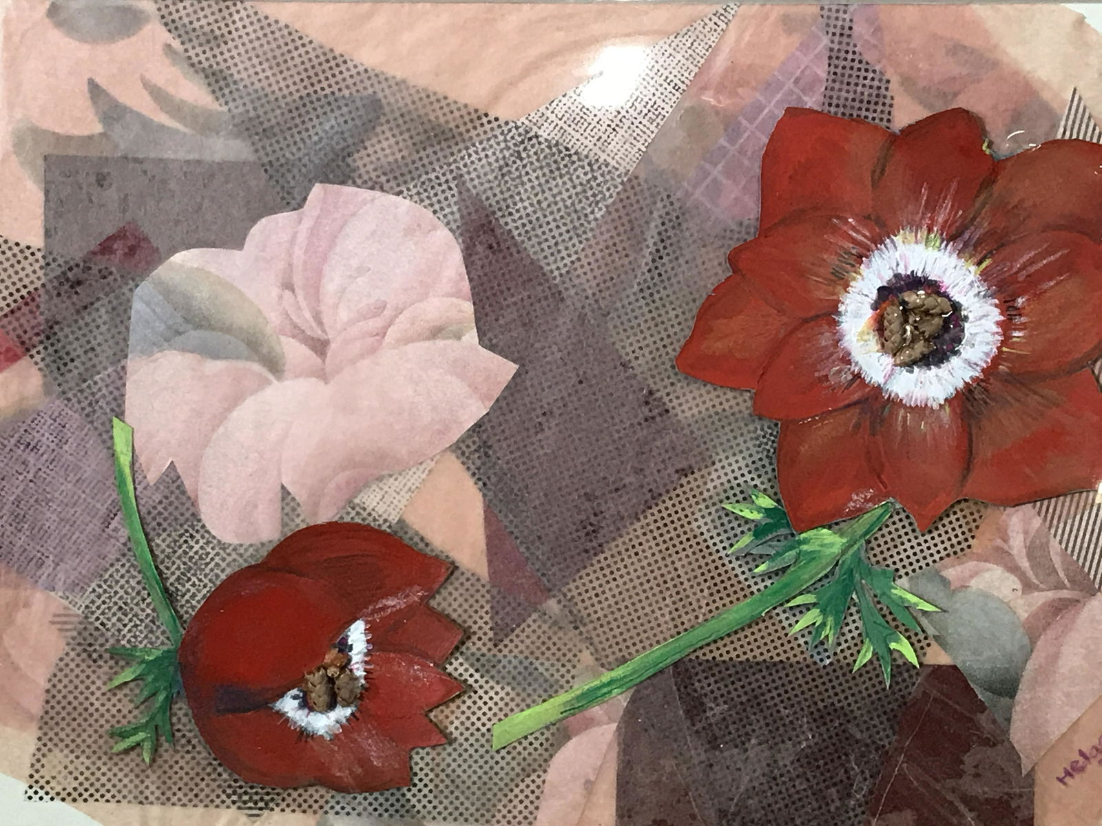 Signed Mixed Media Collage Helga Brinitzer: Signed mixed media collage on canvas board, signature in the lower right corner reads Helga H. Brinitzer, property of artist estate and works by Helga Brinitzer, subject various paper types to create