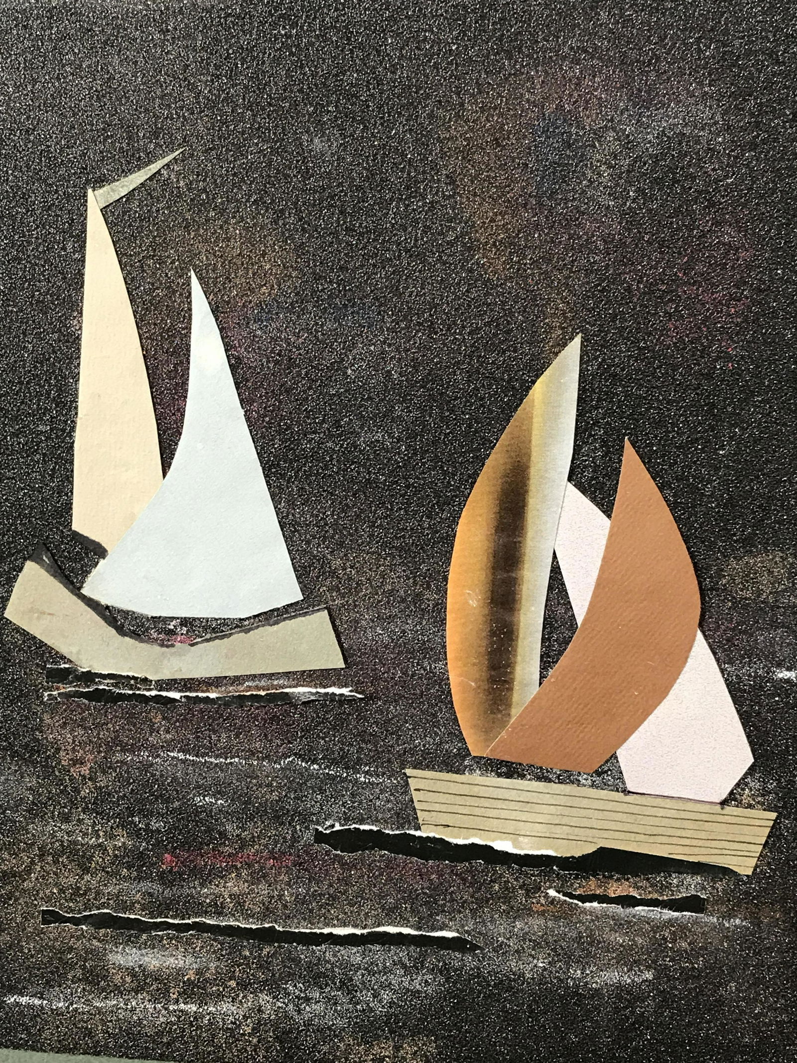 Signed Mixed Media Collage Helga Brinitzer: Signed mixed media collage on paper and board, signature in the lower right corner reads Helga Brinitzer, property of artist estate and works by Helga Brinitzer, subject various paper types and paint