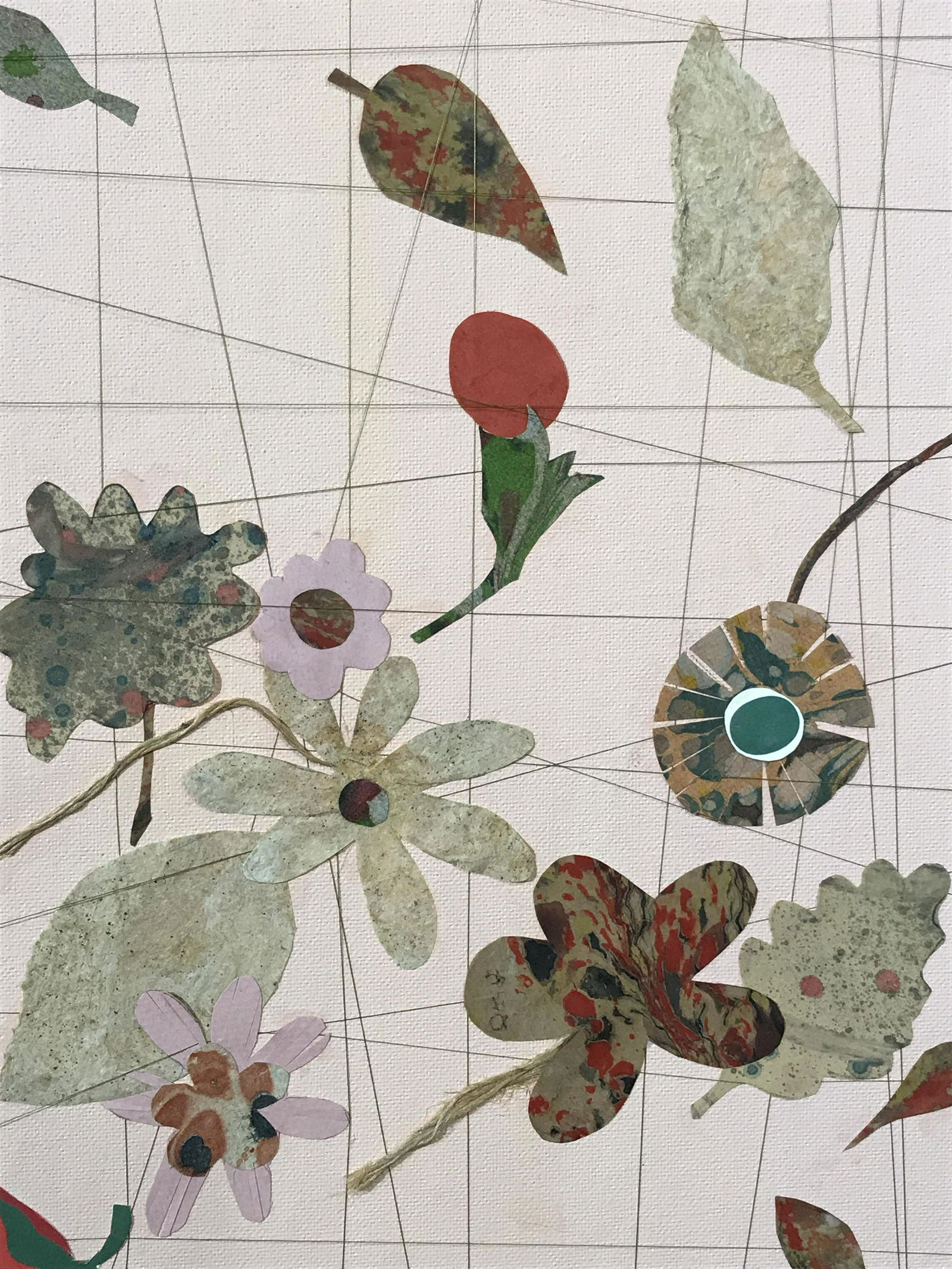 Signed Mixed Media Collage Helga Brinitzer: Signed mixed media collage on Canvas board, signature in the lower right corner reads Helga, property of artist estate and works by Helga Brinitzer, subject various paper types string and paint to cre