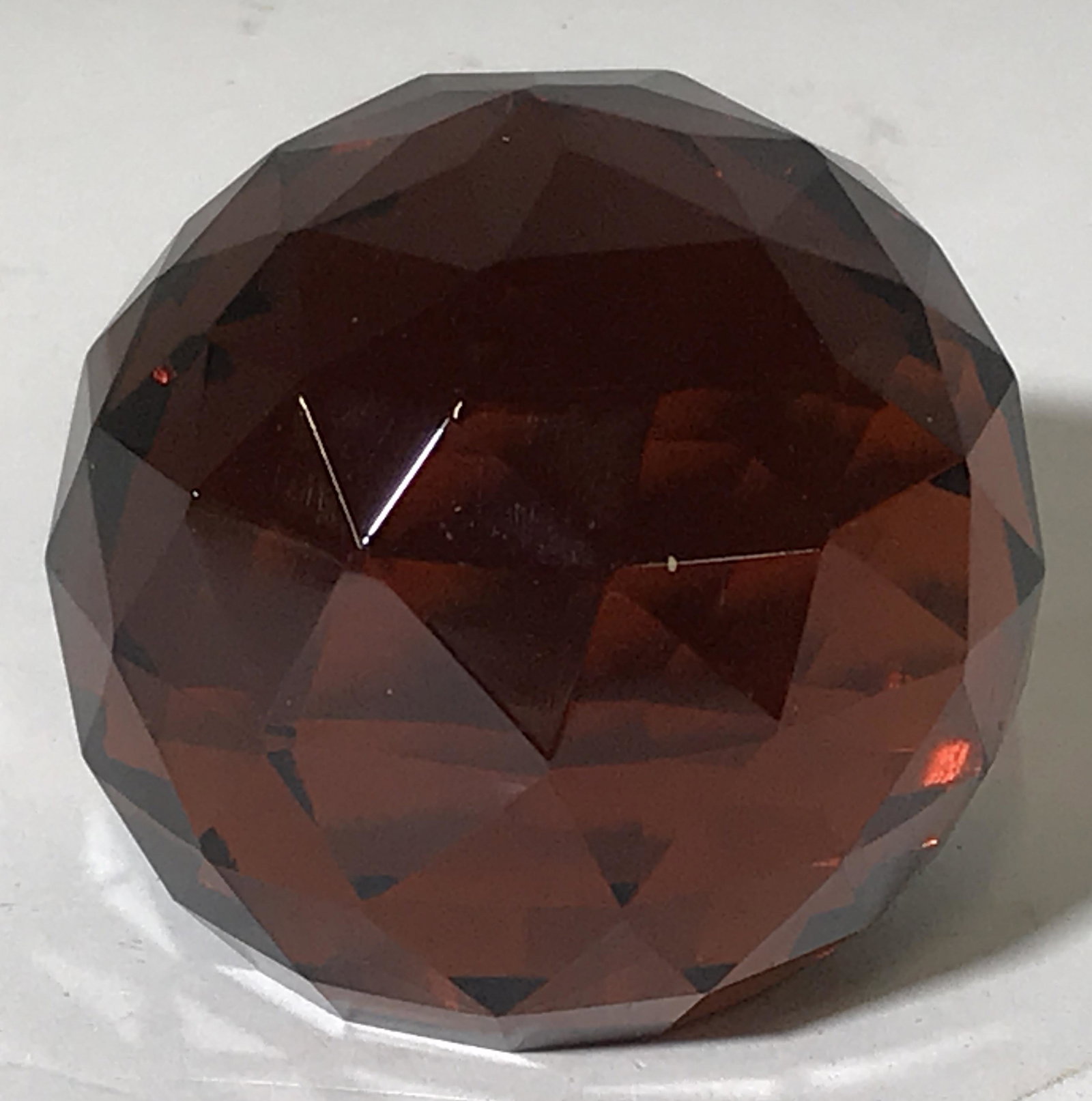 Amber Glass Paperweight: Amber Glass paperweight, spherical paperweight with flat bottom and tessellation to the surface, measures 2.5 inches in height, Paperweight, Glass, Glass art, home decor, desk decor, amber Glass, sphe