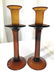 Pair Amber Toned Art Glass Candlesticks