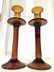 Pair Amber Toned Art Glass Candlesticks - 2