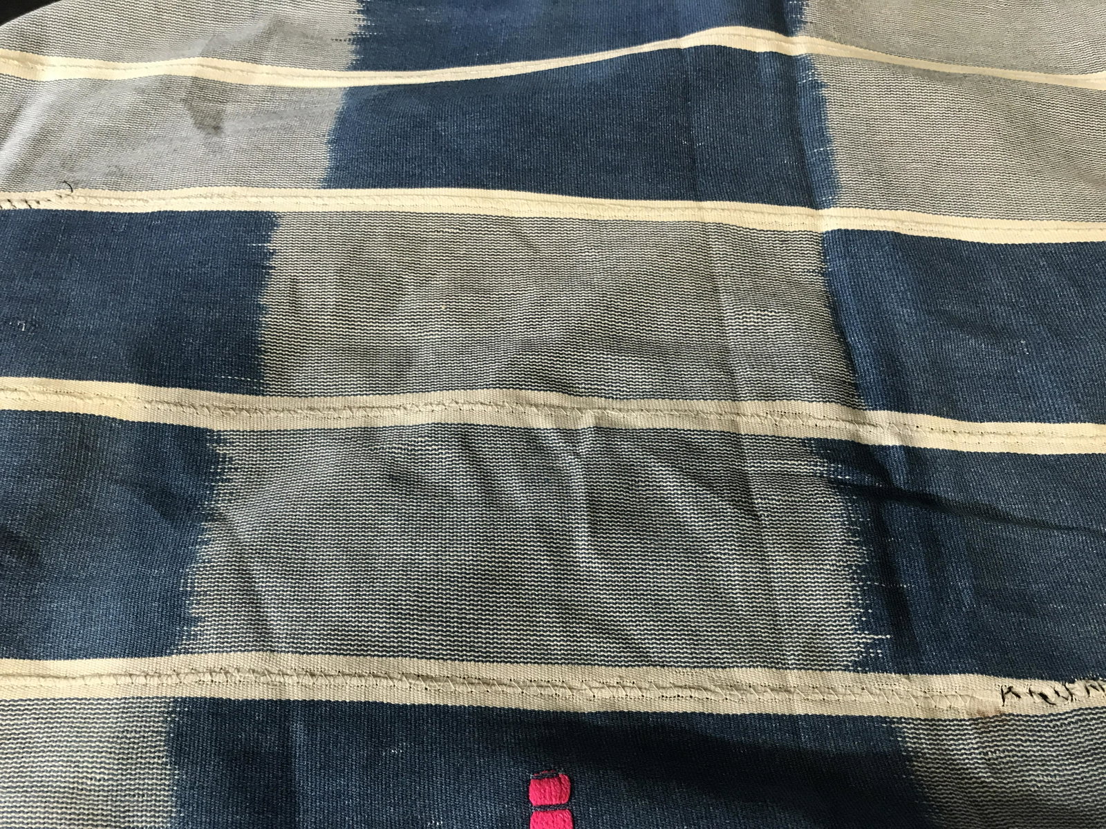 Vintage Burkina Faso Indigo Textile: Vintage Burkina Faso Indigo textile, fabric with threads loose on the ends, originates from Burkina Faso West Africa officially the Republic of Burkina Faso, overall in good condition, measures approx