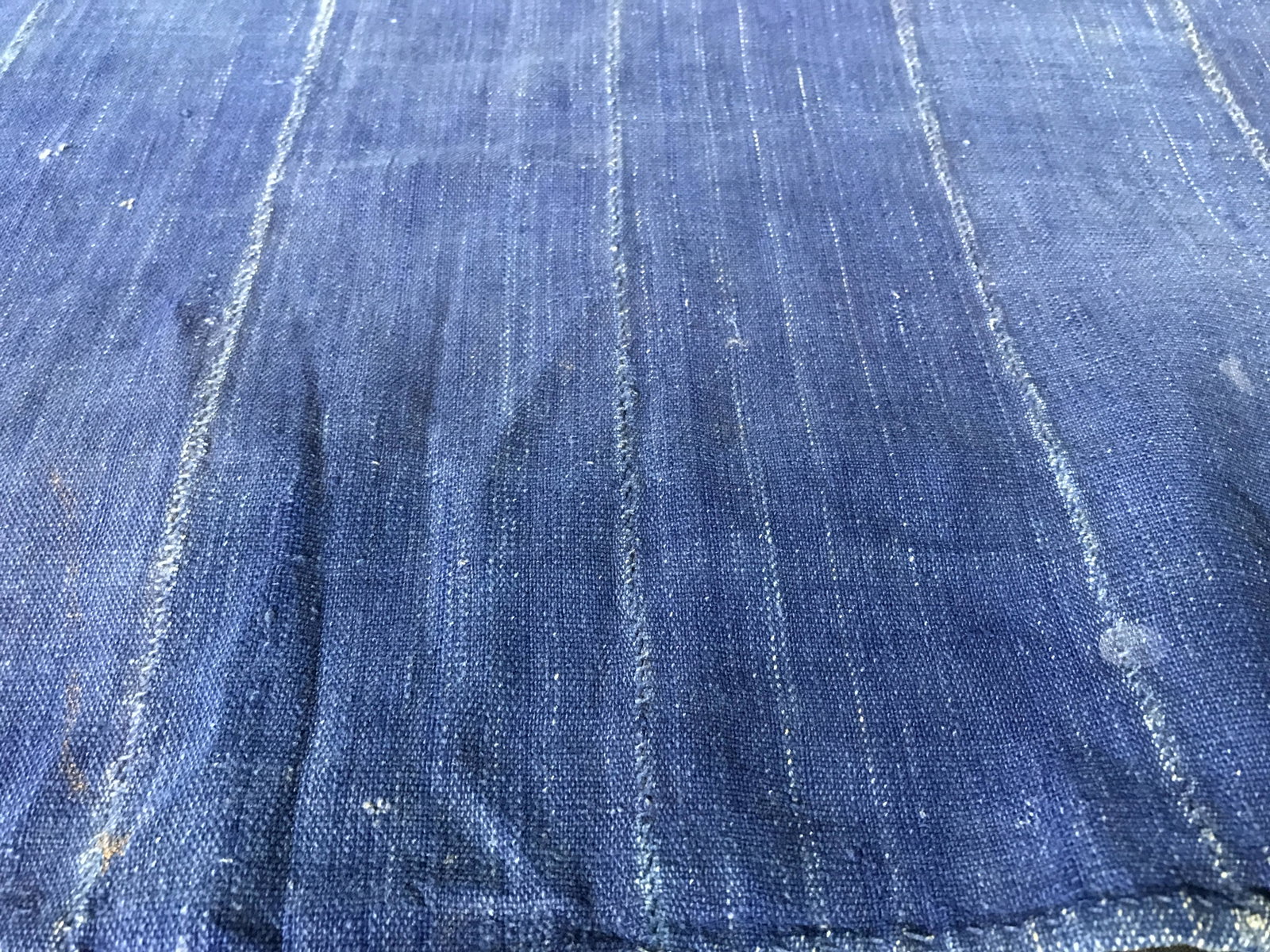 Vintage Burkina Faso Indigo Textile: Vintage Burkina Faso Indigo textile, fabric with threads loose on the ends, originates from Burkina Faso West Africa officially the Republic of Burkina Faso, overall in good condition, measures approx