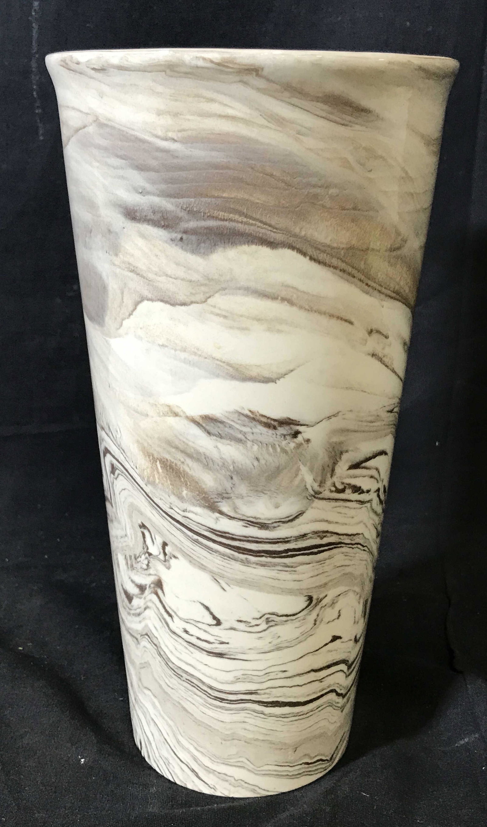 Ceramic White Marbled Vase: Ceramic White marbled vase, no apparent signature, measures 11 inches at tallest point, mouth of vase measures 5.75 inches in diameter, polished and glazed ceramic piece, Ceramic vase, white marbled c