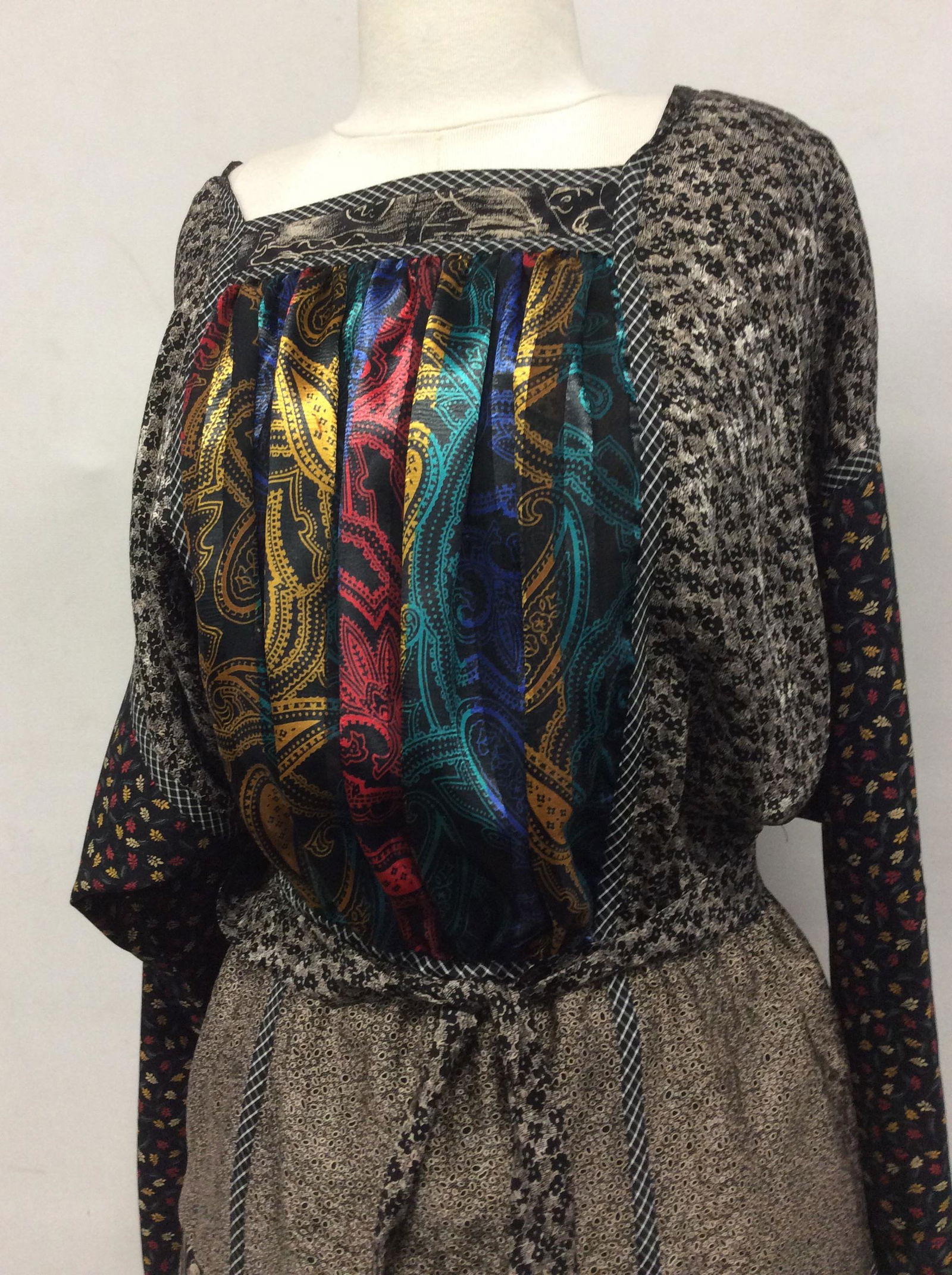 KOOS Couture Blouse & Skirt Set, Vintage: Size Med. KOOS Couture label that reads KOOS VAN DEN AKKER, NEW YORK. Plissé Bohemian Style Outfit, Back In Style,mixed patterns and fabrics, stretch skirt waist to 30 in. Blouse with open back excep