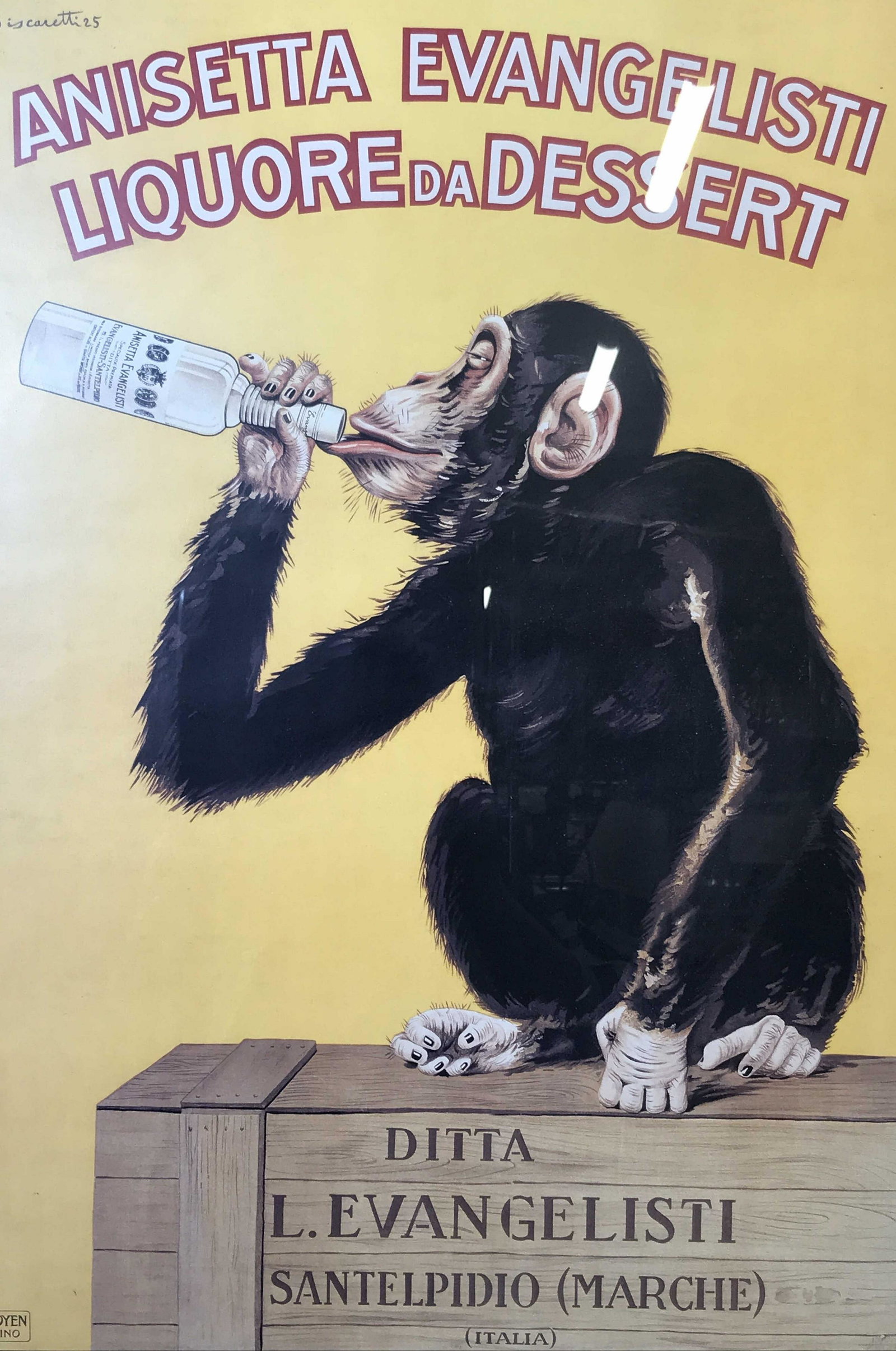 Vintage Offset Lithograph Advertisement: Offset Lithograph advertisement, advertisement in Italian, logo in the lower left corner reads ‘LIT. Doyen Torino’, signature and date printed in the upper left corner reads Biscaretti 25, subject
