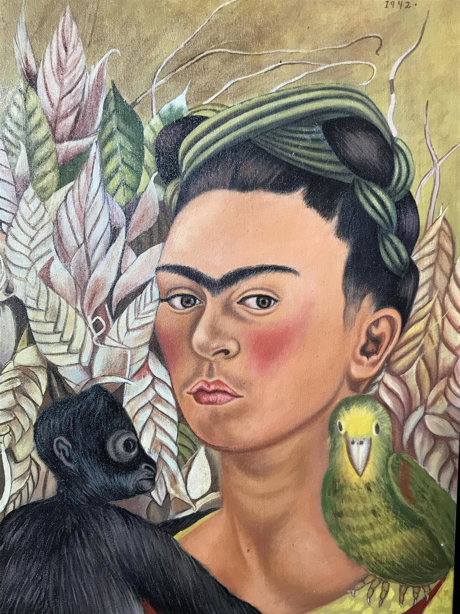 Unknown Artist Oil on Canvas: Unknown Artist Oil on Canvas IN THE STYLE OF Frida Kahlo, Please Note: All lots that do not carry established documented provenance nor any past record of auction history record are described in the c