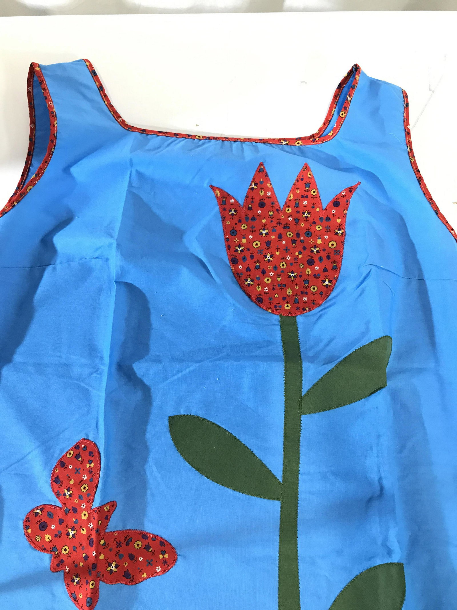 Arts & Crafts Cotton Tulip Tunic, Ladies Fashion: dress, arts & Crafts dress, machine sewn butterfly and tulip. Size Med. 34 in long. Arts & Crafts Clothing, Butterfly Tulip, tunic, dress, summer outerware, summer fashion, swimsuit cover up, beachwea