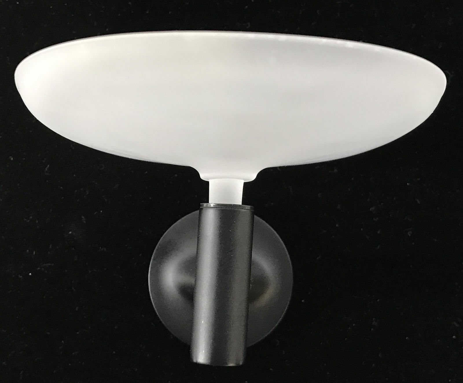 DURAVIT STARCK T Wall Mount Glass Soap Dish: Box reads DURAVIT STARCK T. Soap dish has black toned metal wall mount and frosted glass dish. Piece measures approximately 5 inches deep 4 inches wide 3 inches deep. Soap dish, frosted glass soap dis