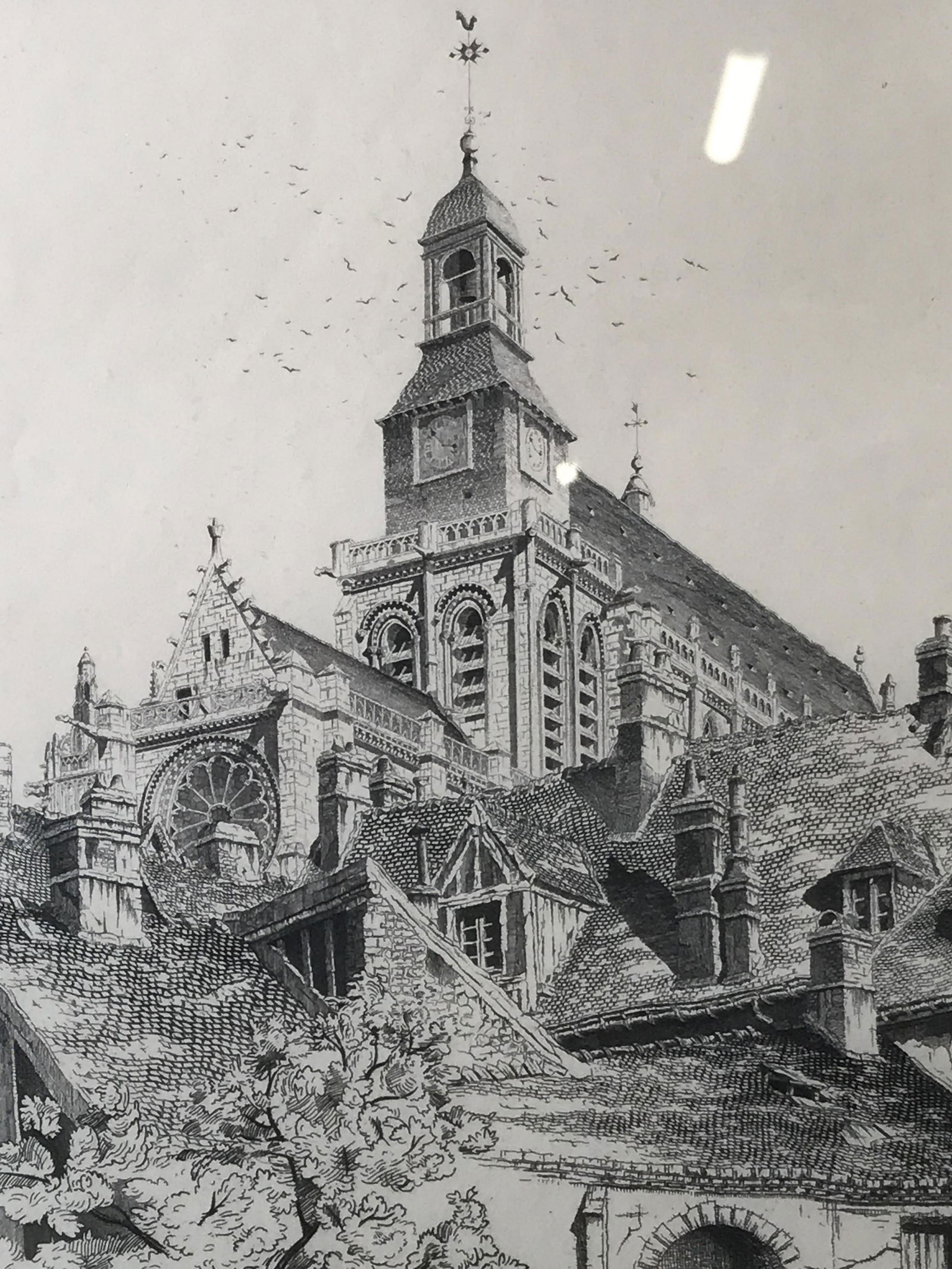 John Taylor Arms Signed Etching of Notre Dame: Signed etching of Notre Dame cathedral, signature in the lower right corner reads John Taylor Arms, edition in the lower left corner reads ‘Ed 100’, subject the cathedral of Notre Dame from a stre