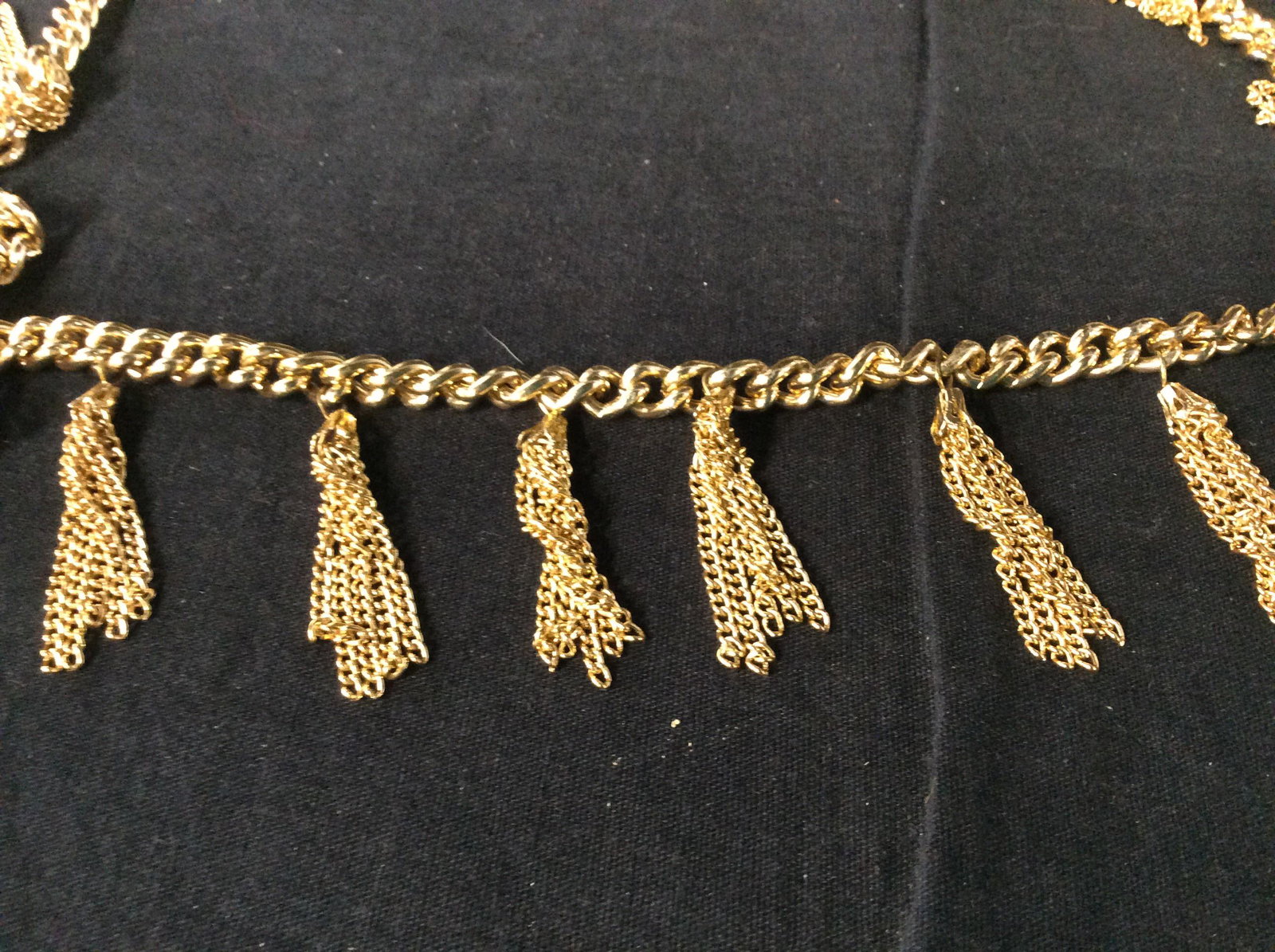Boho Gold Tone Tassel Chain Necklace: Large curd Link chain with Tassels, shiny gold tone metal, hook clasp, 36 in. Can wear as a belt if you have a smaller waist. Many ways to Style. Fashion Jewelry, Statement Tassel Necklace, Boho Style