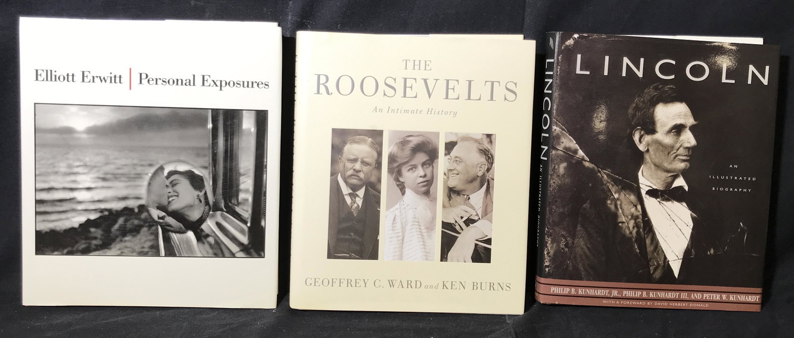 Set 3 New Coffee Table Books: Set of 3 new coffee table books, titles include ‘Lincoln: An Illustrated Biography’ ‘The Roosevelts: An Intimate History’ and ‘Elliot Erwitt: Personal Exposure’, largest book measures 11.5