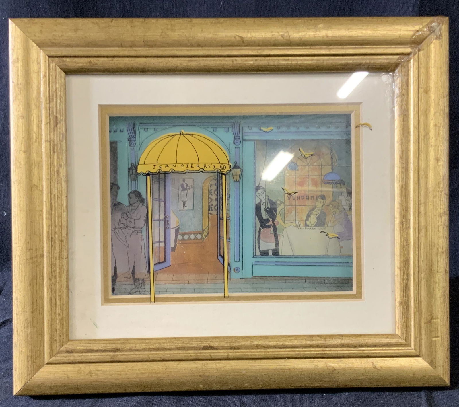 Jean-Paul Weill Mixed Media Shadowbox: Jean-Paul Weill Mixed Media Shadowbox uses three layers of silk screen asitate, depicts a French restaurant from the outside in, named after the artist for a cheeky wink at the audience, various chara