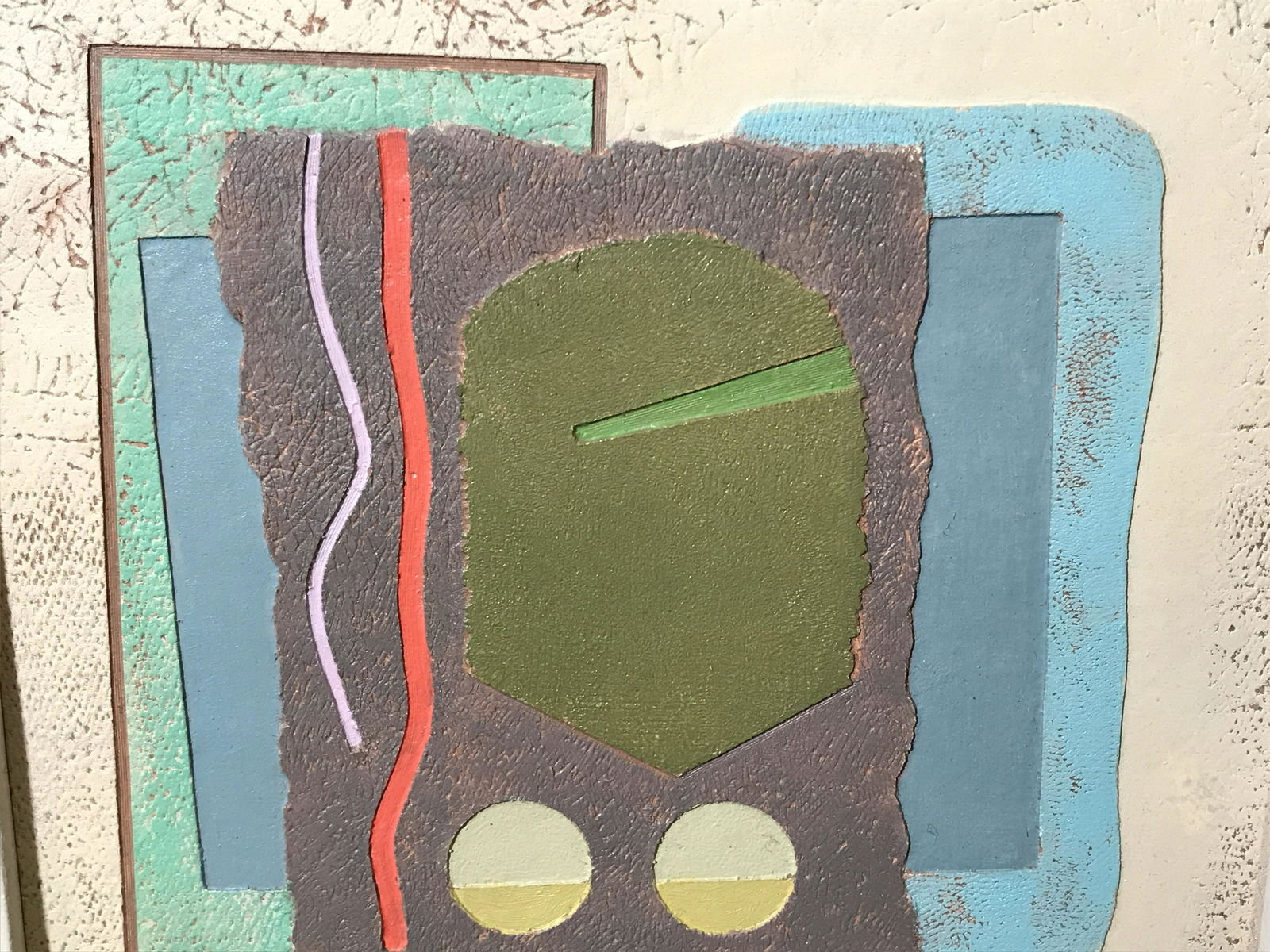 Jose Luis Serrano Signed Silicografia: Jose Luis Serrano signed and aged silicografia, signature and date in the lower right corner reads ‘Serrano 82’, subject a collage of mixed media on board in muted colors and geometric shapes, to