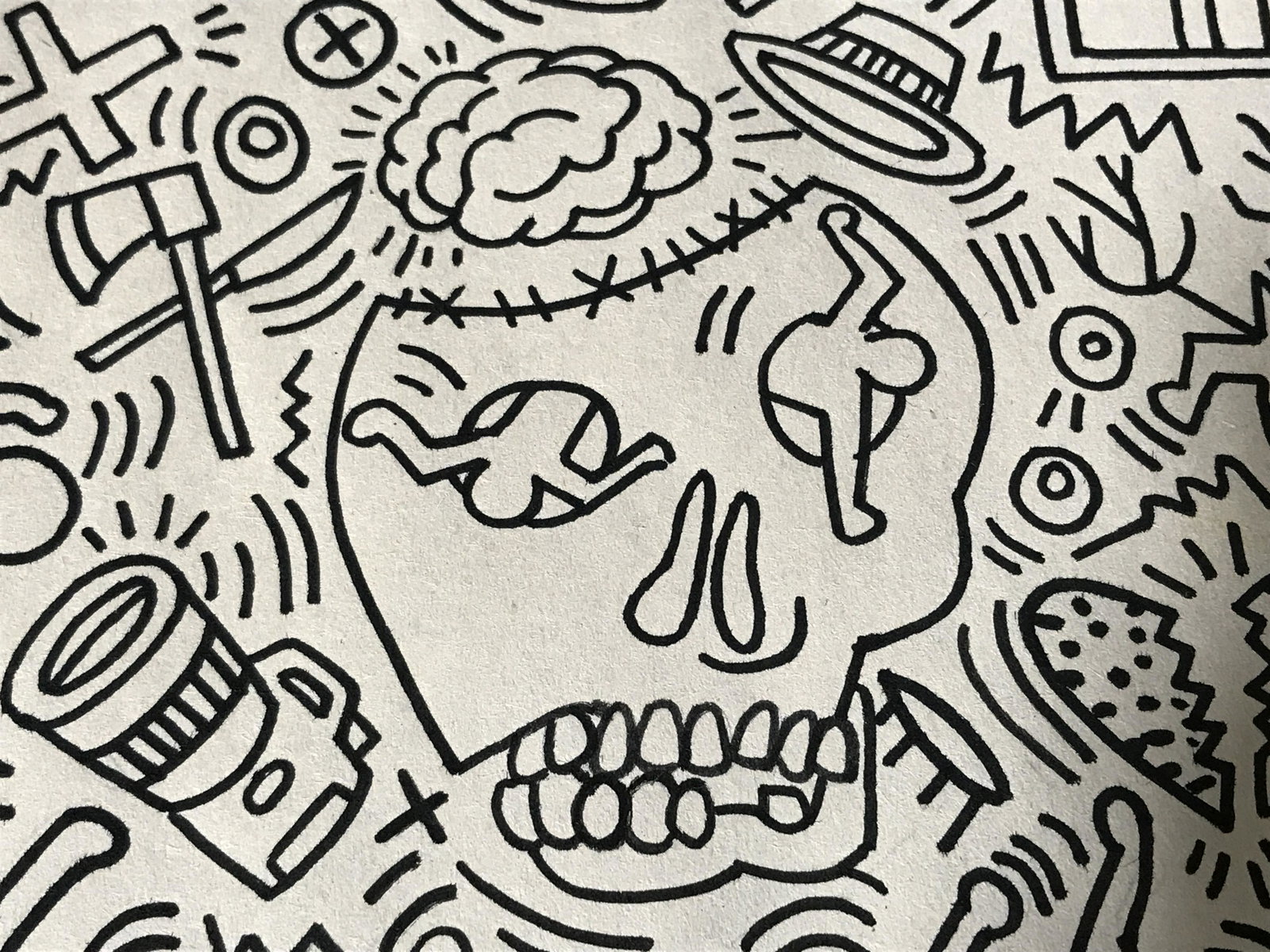 Unknown Artist Marker on Paper: Unknown Artist Marker on paper IN THE STYLE OF Keith Haring, Please Note: All lots that do not carry established documented provenance nor any past record of auction history record are described in th