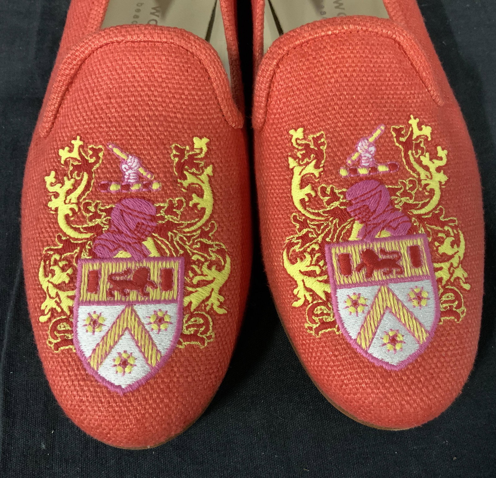Vintage Collection of Shoes: Selection of three vintage pairs of shoes, brands include Laurence Tavernier, which are plum colored quilted loafers in European size 38, Claudio Merazzi flats in purple yellow orange green with red t