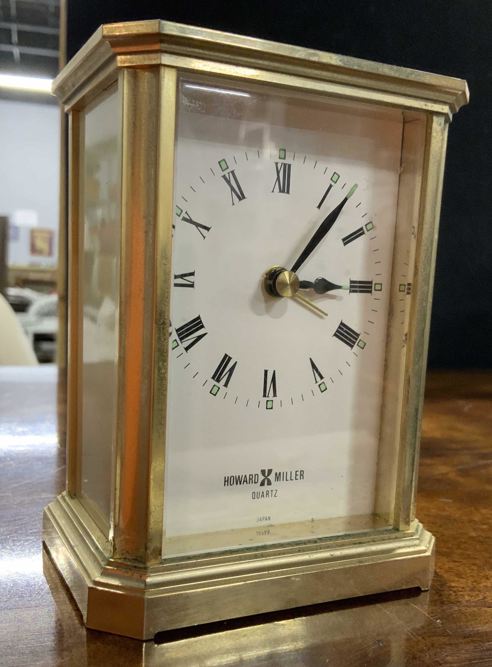 Howard Miller Brass Desk Clock: Measures ht 4.5 inches